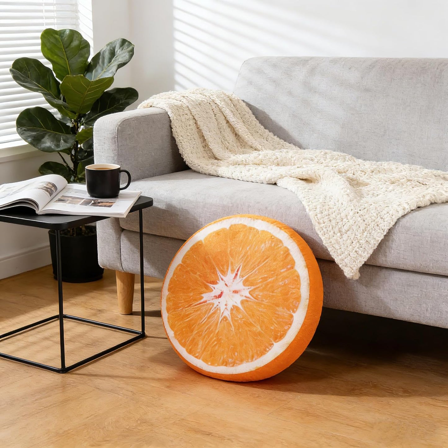 HYSEAS Round Throw Pillows 14 Inch Orange, 3D Print Decorative Plush Funny Fruit Stuffed Cushions Seat Pad for Couch, Chair, Floor, Sofa, 1 Pack