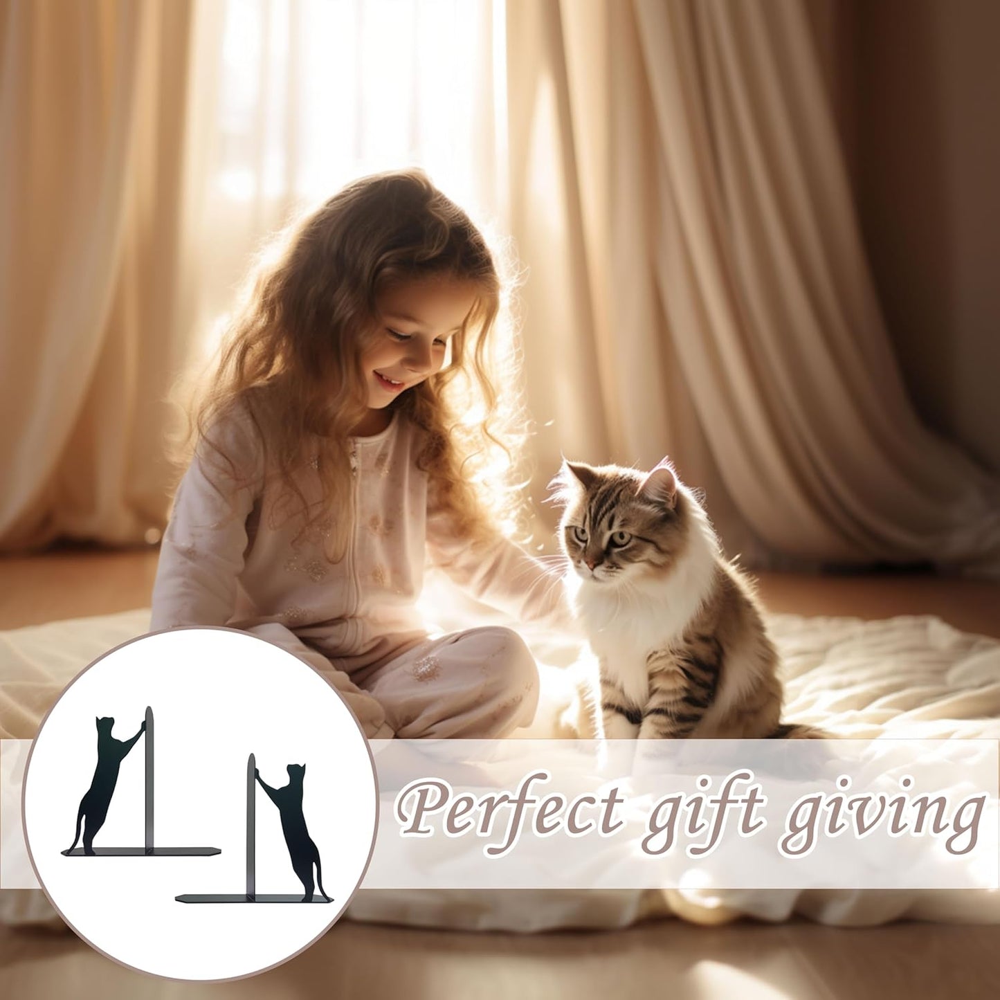 Cat Metal Bookends Cute Climbing Cat Book Ends for Shelves Bookshelf Decorative Objects Home Office Desk Nice Cat Lover Gifts for Women