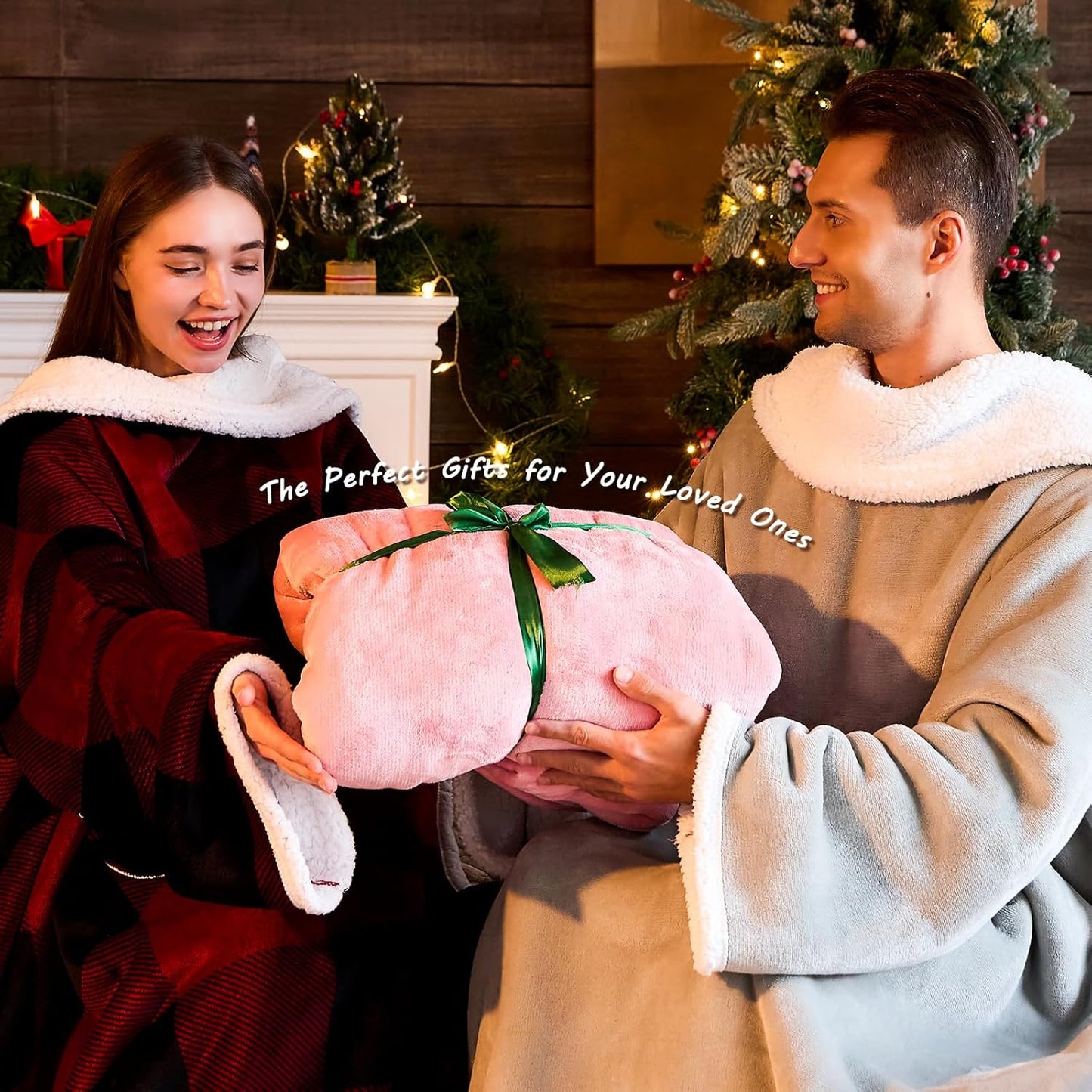 IFNOW Sherpa Wearable Blanket with Sleeves for Women Men Adults, Christmas Birthday Gifts for Women Mom Wife, Cozy Wearable Blanket with Arm and Pocket, Warm Full Body TV Wrap Throw Blanket, Pink