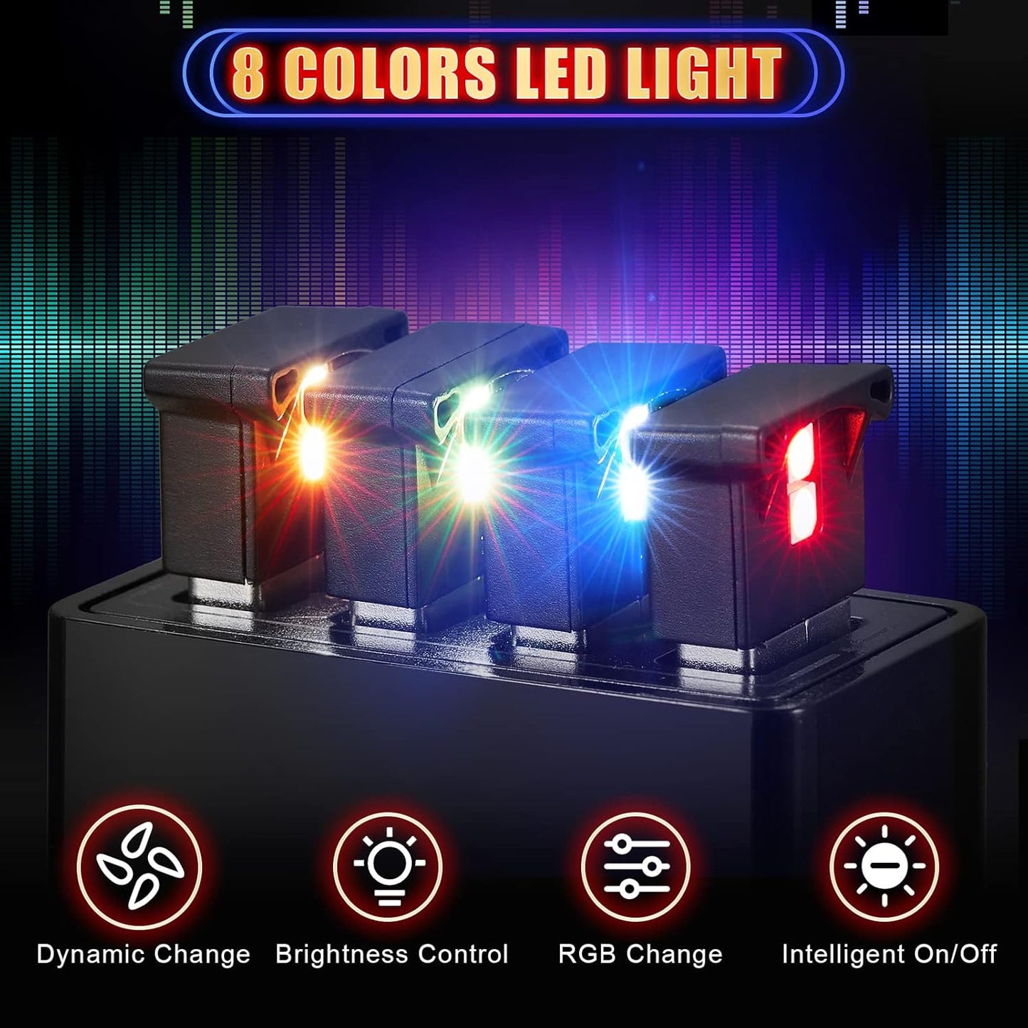 Frienda 2 Pieces Mini USB LED Light, Car LED Interior Lighting 5v Smart USB Atmosphere Light, Laptop Keyboard Office Decoration Night Lamp, Adjustable Brightness, 8 Colors