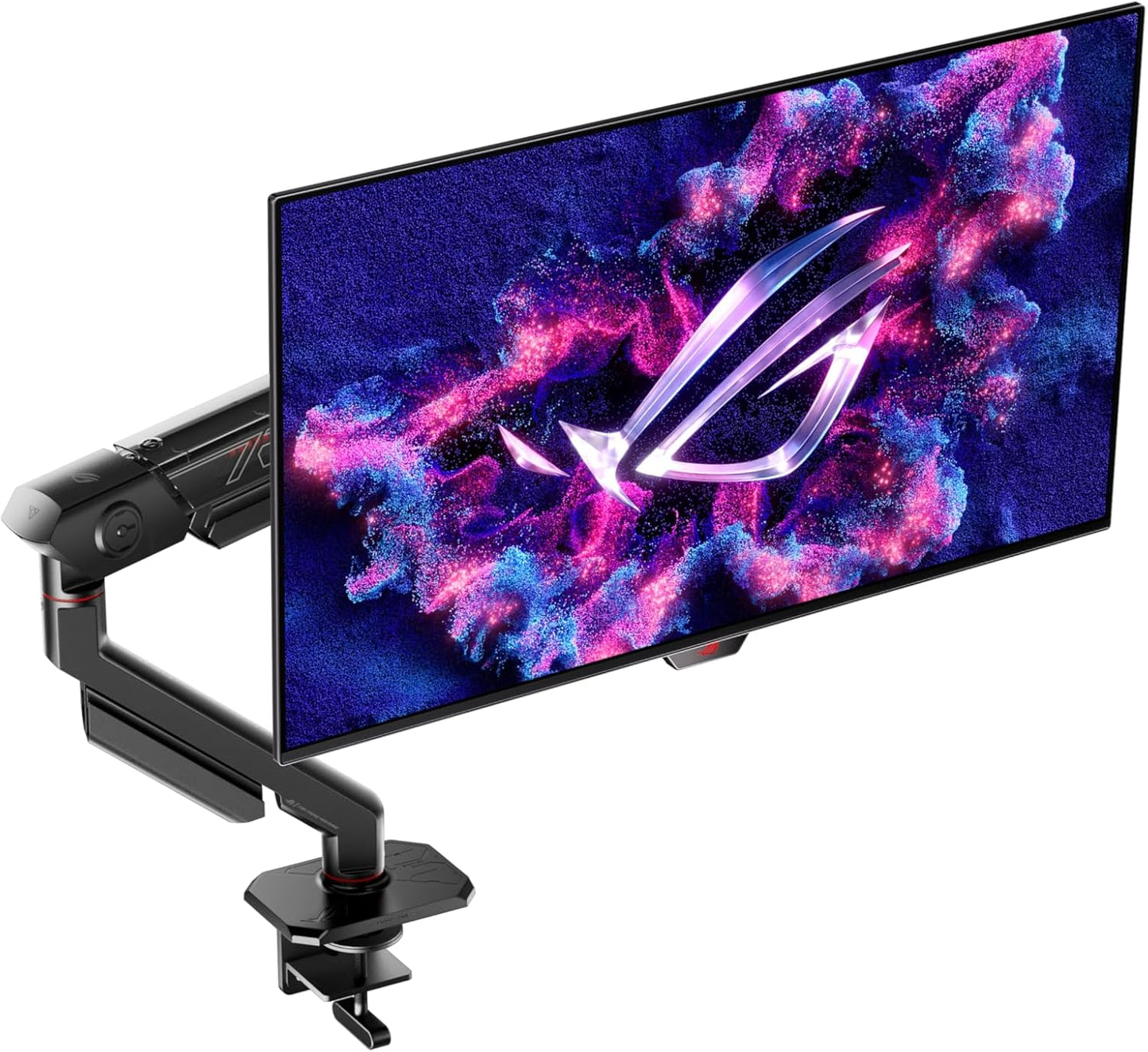 ROG Ergo Monitor Arm (AAS01R) – Mechanical Spring Monitor Mount with Desk Clamp and Grommet Mount, Holds Up to 49-inch* Within 13.5kg, Pivot/Swivel/Tilt/Rotation/Height Adjustable, VESA 100 x 100 mm