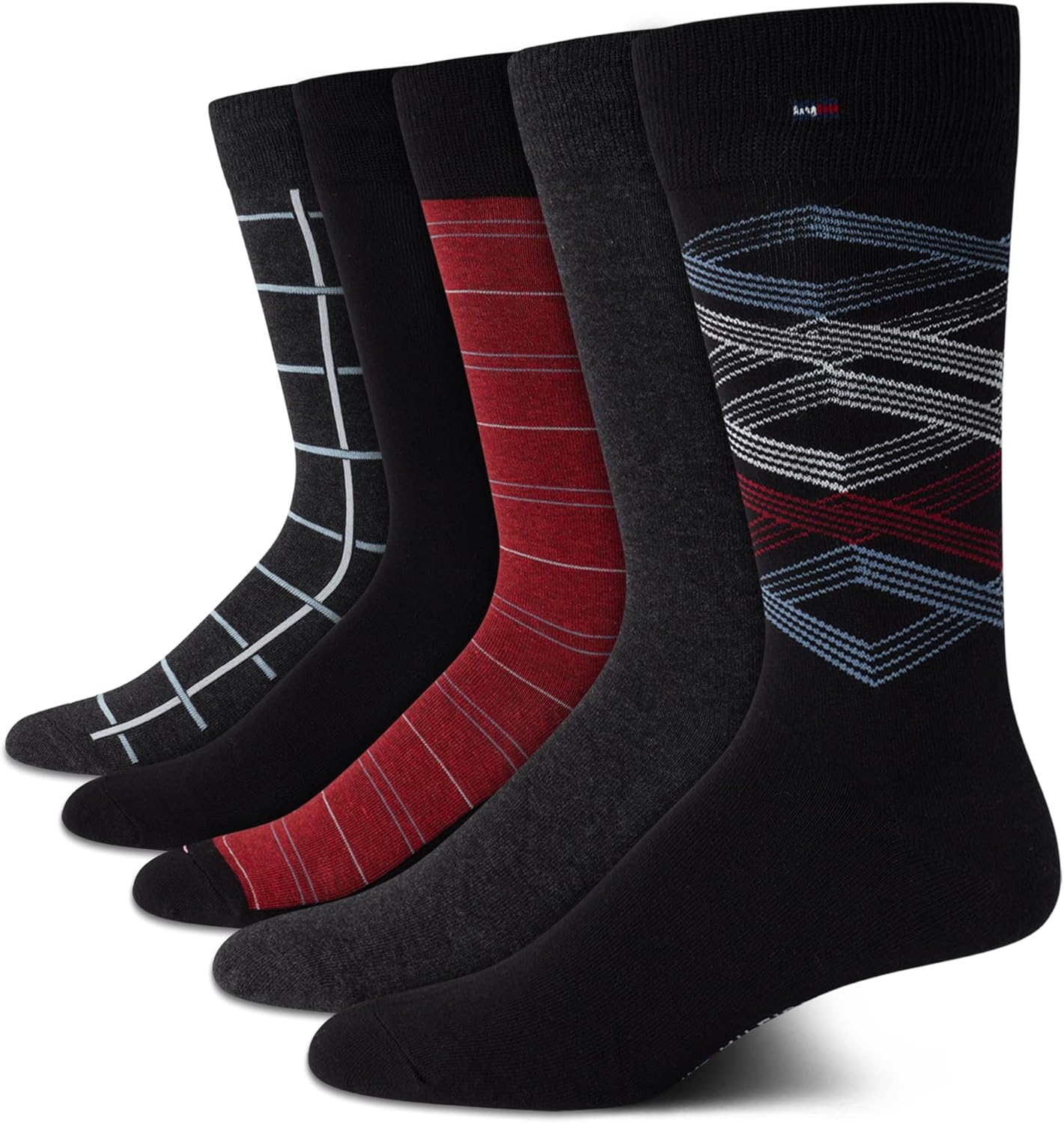 Tommy Hilfiger Mens Dress Socks - 5 Pack Lightweight Patterned Everyday Long Work Socks for Men for Casual & Formal Wear