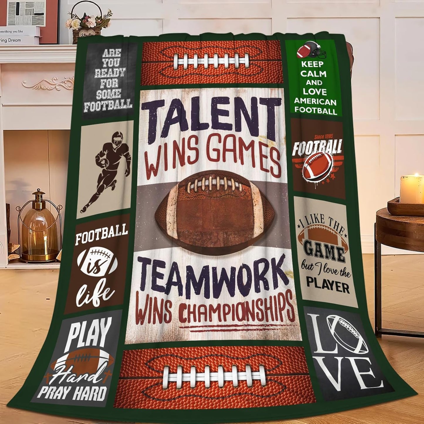 Football Blanket for Girls Kids Women Adults Soft Cozy Flannel Fleece Football Sports Throw Blankets Gifts Warm Fluffy Plush Decor for Couch Sofa 50"x40"