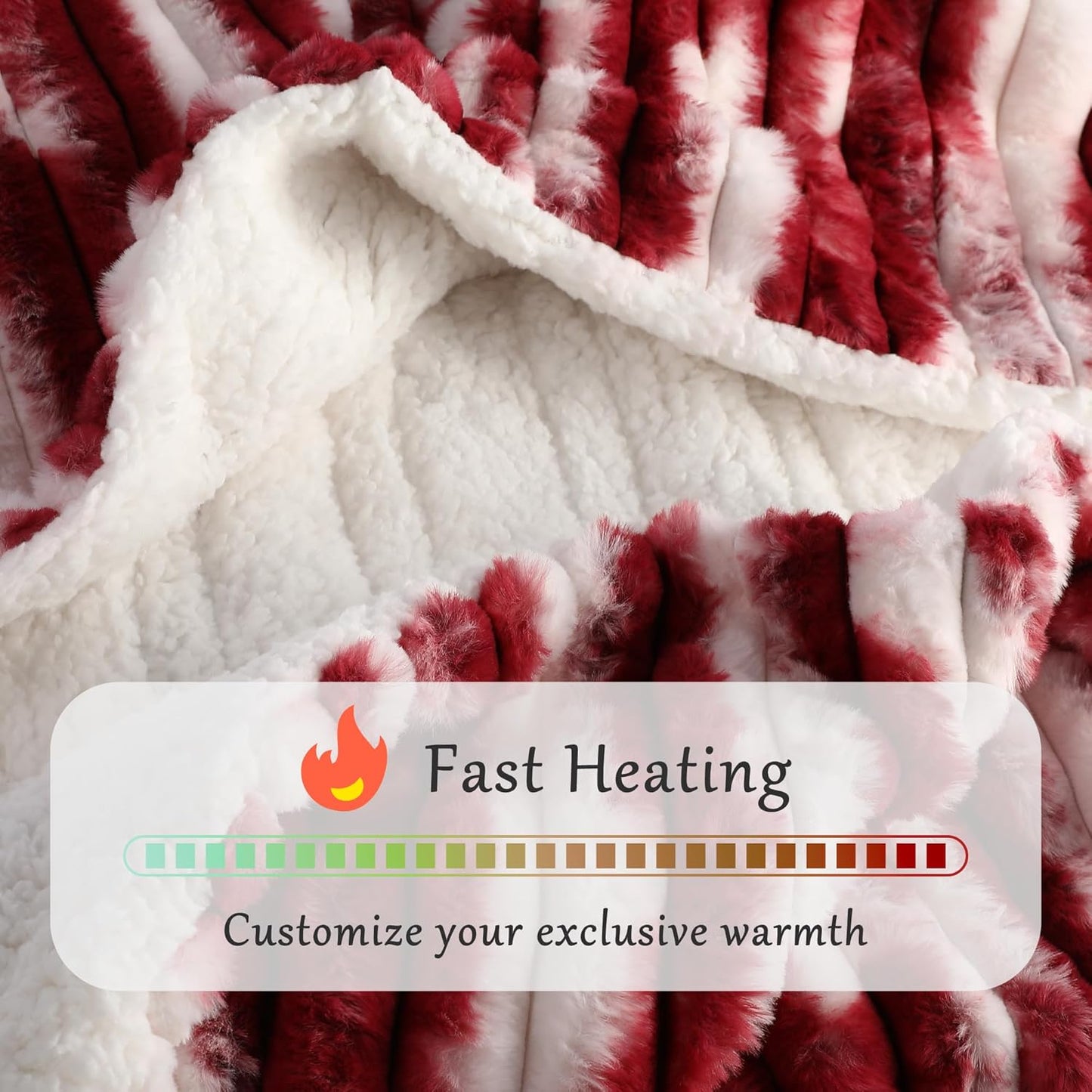 Electric Blanket Heated Throw Blanket, Super Soft Flannel & Sherpa Electric Throw Blanket with 6 Fast Heating Levels, 4 Hours Auto Off & OverHeat Protection, Machine Washable, 50'' X 60'', Red