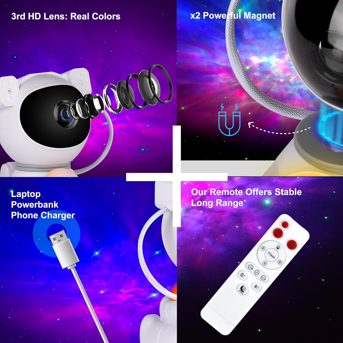 Astronaut Galaxy Projector Star Night Light with Moon Lamp, Starry Nebula Ceiling Projection with Timer, Remote Control and 360° Adjustable, Cool Gifts for Son Children Adults Teen Boys Girls
