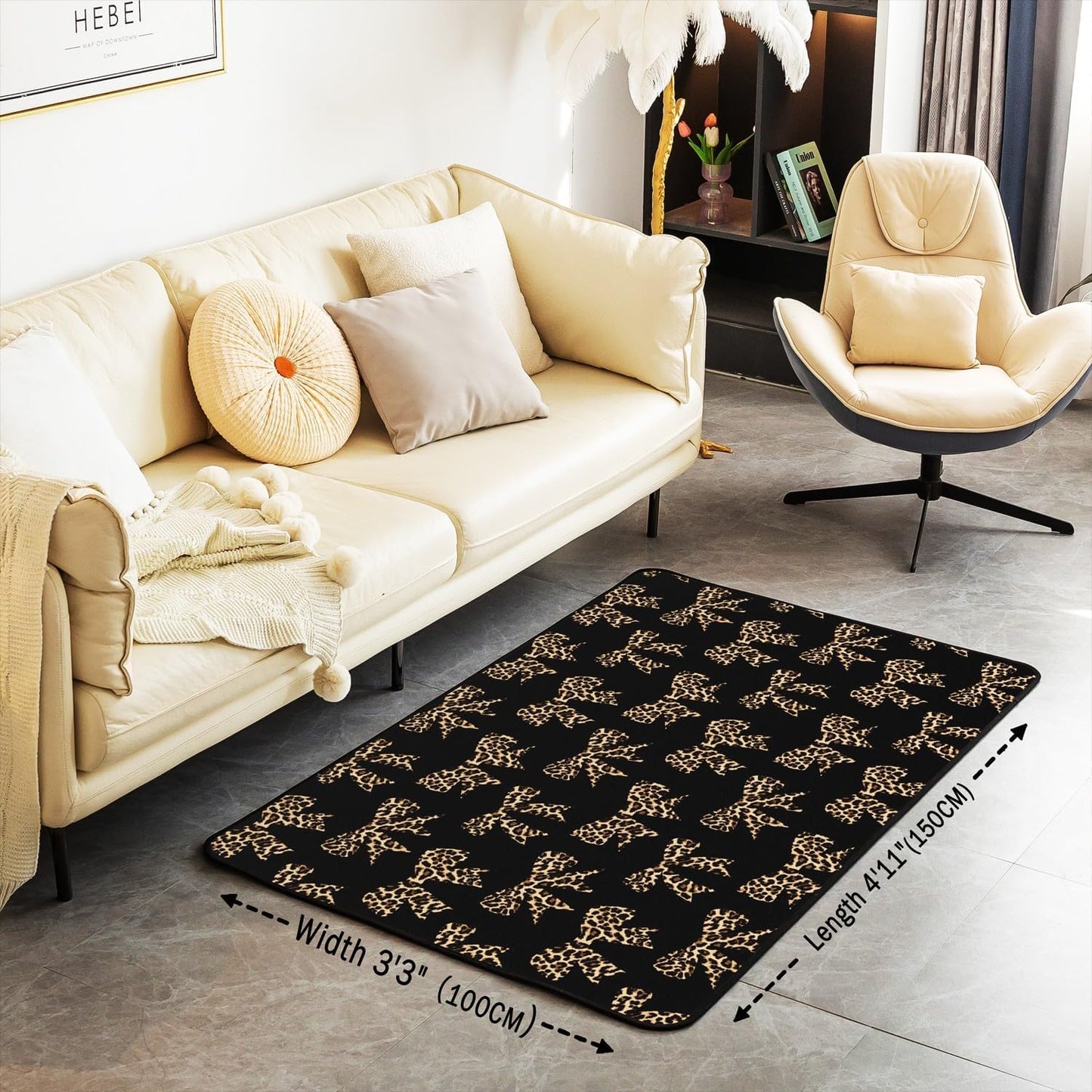 Erosebridal Cheetah Bow Area Rug 4'11" x 3'3",Coquette Bowknot Carpet for Kids Boys Girls Women,Brown Abstract Leopard Print Indoor Floor Mat