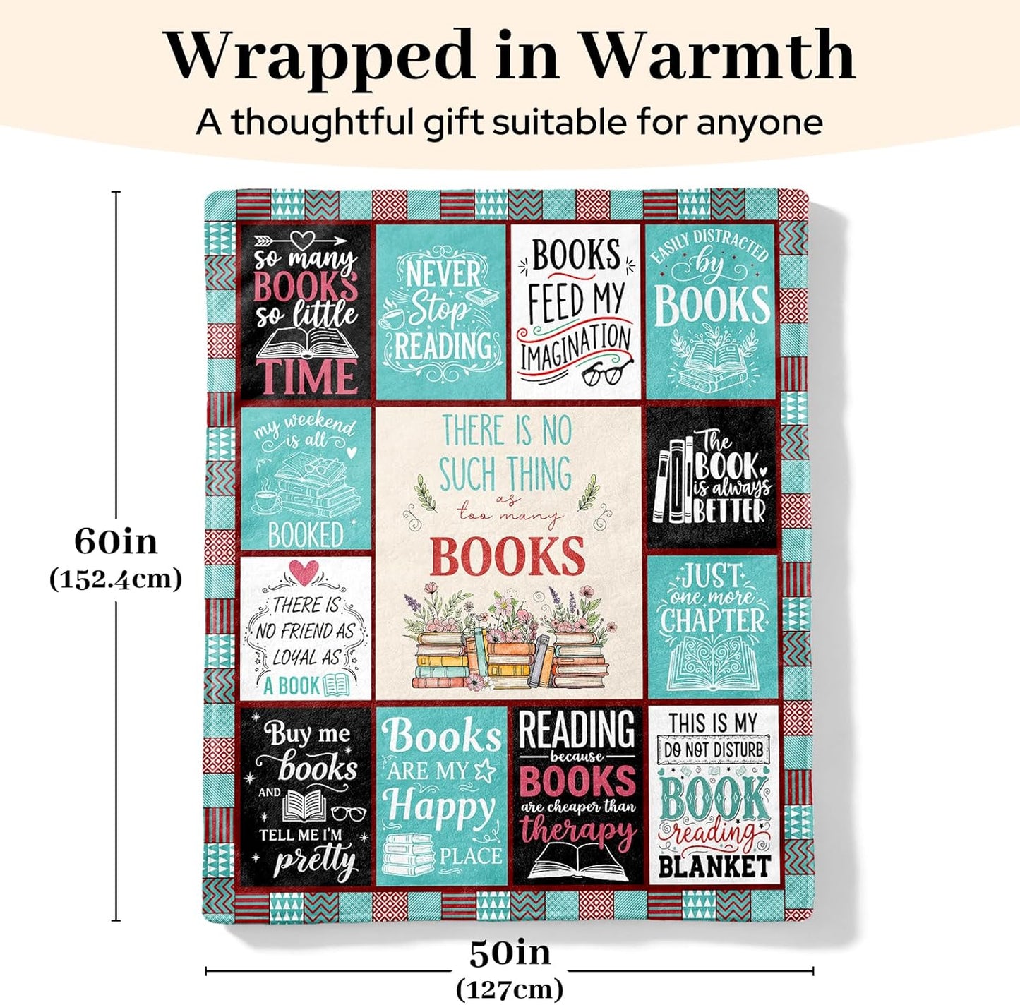 Book Lovers Gifts, Reading Blanket Gifts for Book Lovers, Reader Gifts for Birthday Christmas, Books Club Bookish Bookworm Librarian Teacher Gift, Soft Flannel Throw Blanket 60"x 50"