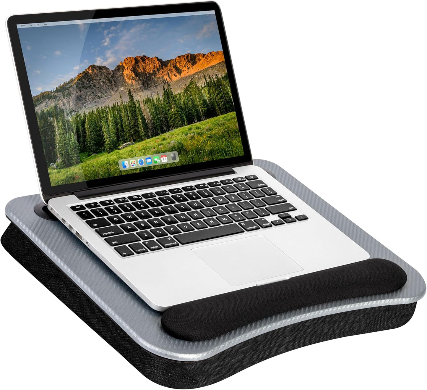 LAPGEAR Memory Foam Lap Desk with Wrist Rest and Media Slot - Medium - Silver Carbon - Fits up to 15.6 Inch Laptops and Most Tablet Devices - Style No. 91335