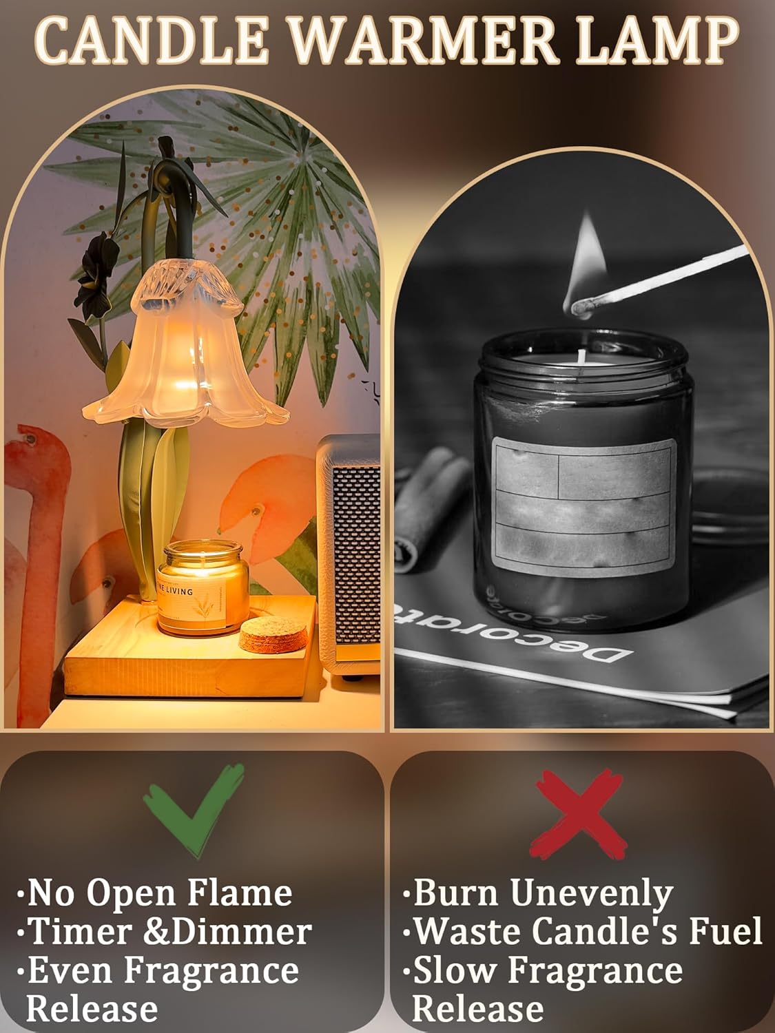 Flower Candle Warmer Lamp with Timer & Dimmer,Candle Warmer for Home Decor Aesthetic,Adjustable Height Wax Melt Warmer for Jar Candles,Christmas Birthday Gifts for Women Mom(2 Bulb)