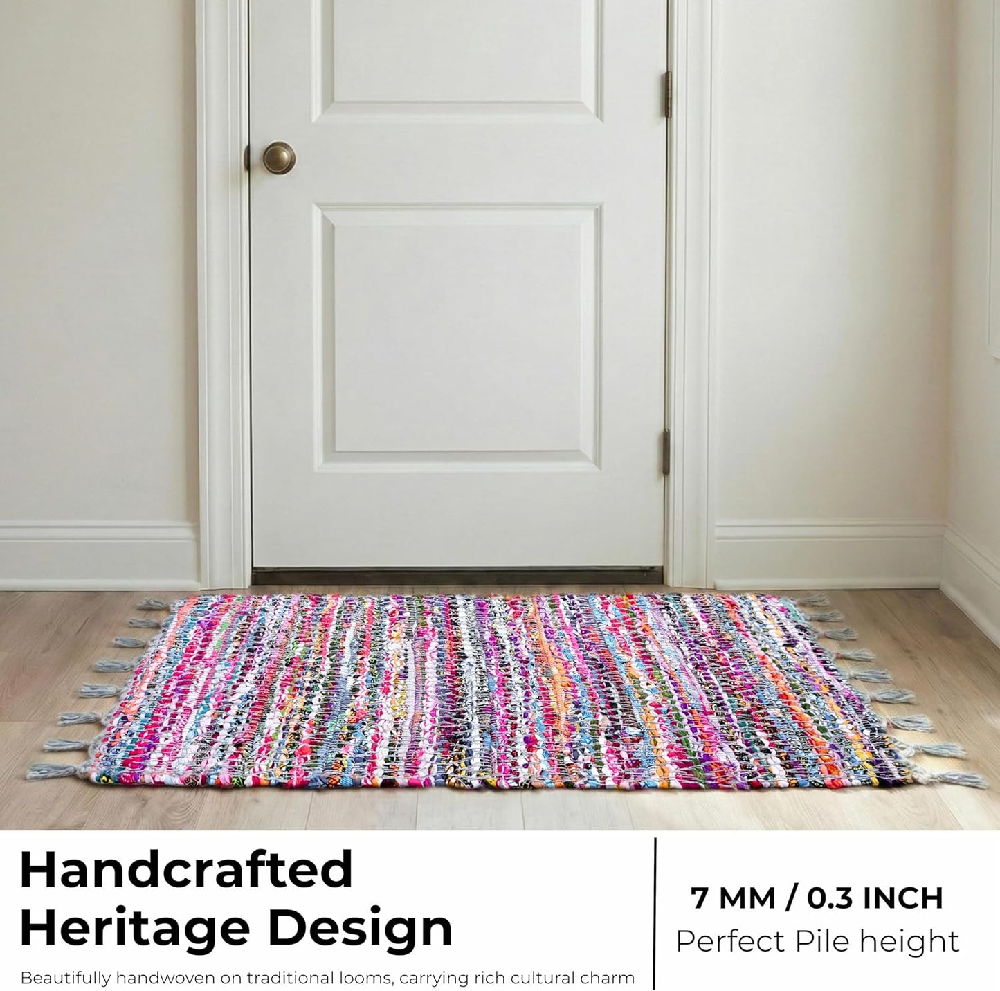 100% Cotton Rag Rug 24x36 - Multicolor Chindi Rug - Hand Woven & Reversible for Living Room Kitchen Entryway Rug -Multi Color