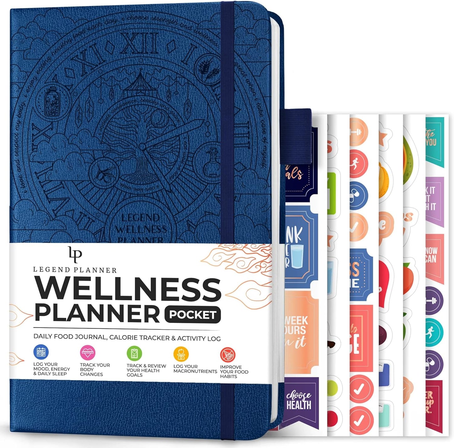 Legend Wellness Planner & Food Journal Pocket – Daily Diet & Health Journal with Weight Loss, Measurement & Exercise Trackers – Lifestyle & Nutrition Diary – Lasts 6 Months, 3.9x6.3″ –Mystic Blue