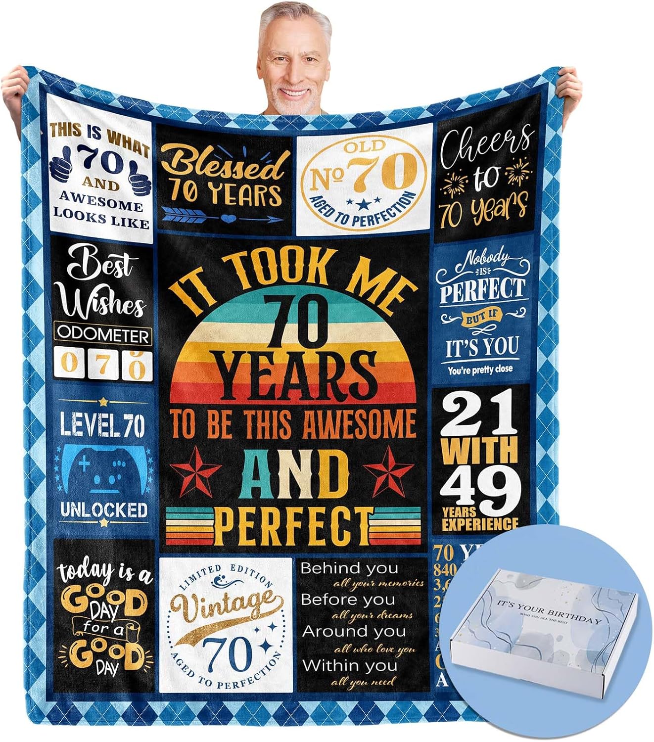 Best Gifts for 70 Year Old Man, 70th Birthday Blanket Gifts for Men, Gifts for 70 Year Old Man