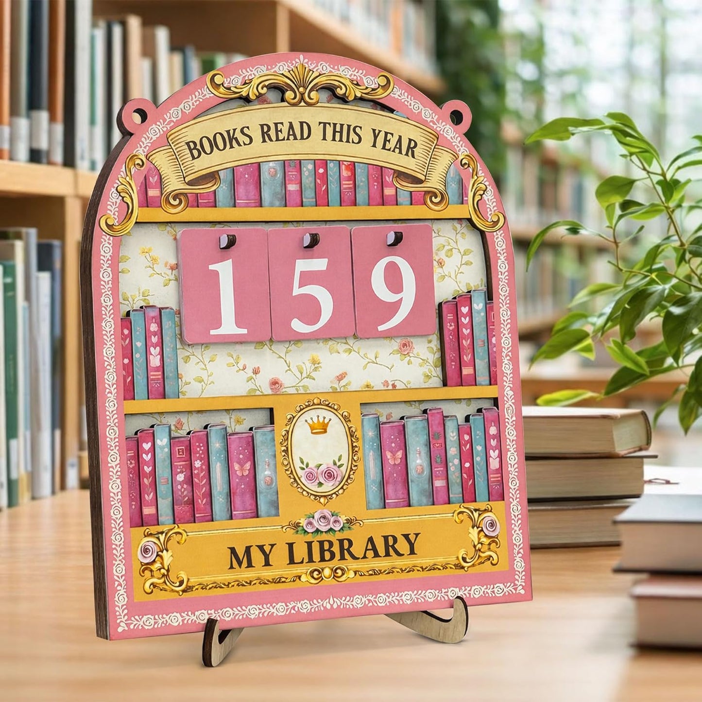 Books Read This Year Counter Sign Bookish Gifts for Women - Pink Reading Tracker Ornament Bookshelf Decor - Book Lover Gifts for Bookworms Readers