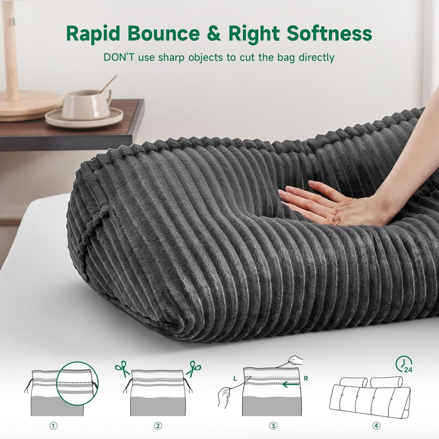 Wedge Headboard Backrest Pillow — Twin, Ultra Soft, Triangle with Roll Pillow, Grey