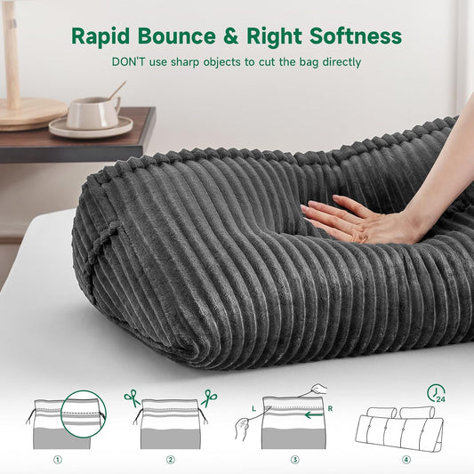 Z-hom Large Wedge Pillow Headboard, Full Triangular Headboard Pillow, Reading Pillow Bed with a Roll Pillow for Bed Sitting Up Sleeping, Backrest Cushion Headboard Gap Pillow for Back,Grey