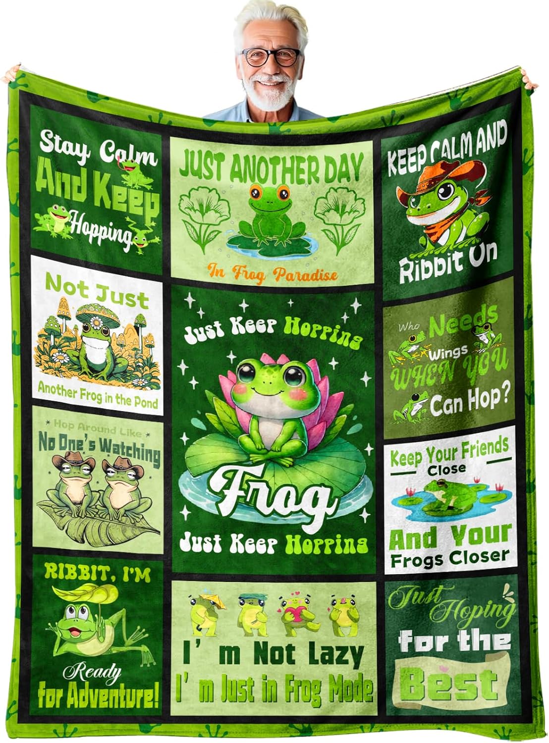 Gifts for Frog Lovers — Kawaii Frog Throw Blanket, Green Room Decor for Kids Teens Adults, Couch/Bed/Dorm, Cottagecore, Birthday Christmas Mothers Day Valentines Day, 50'' x 60''