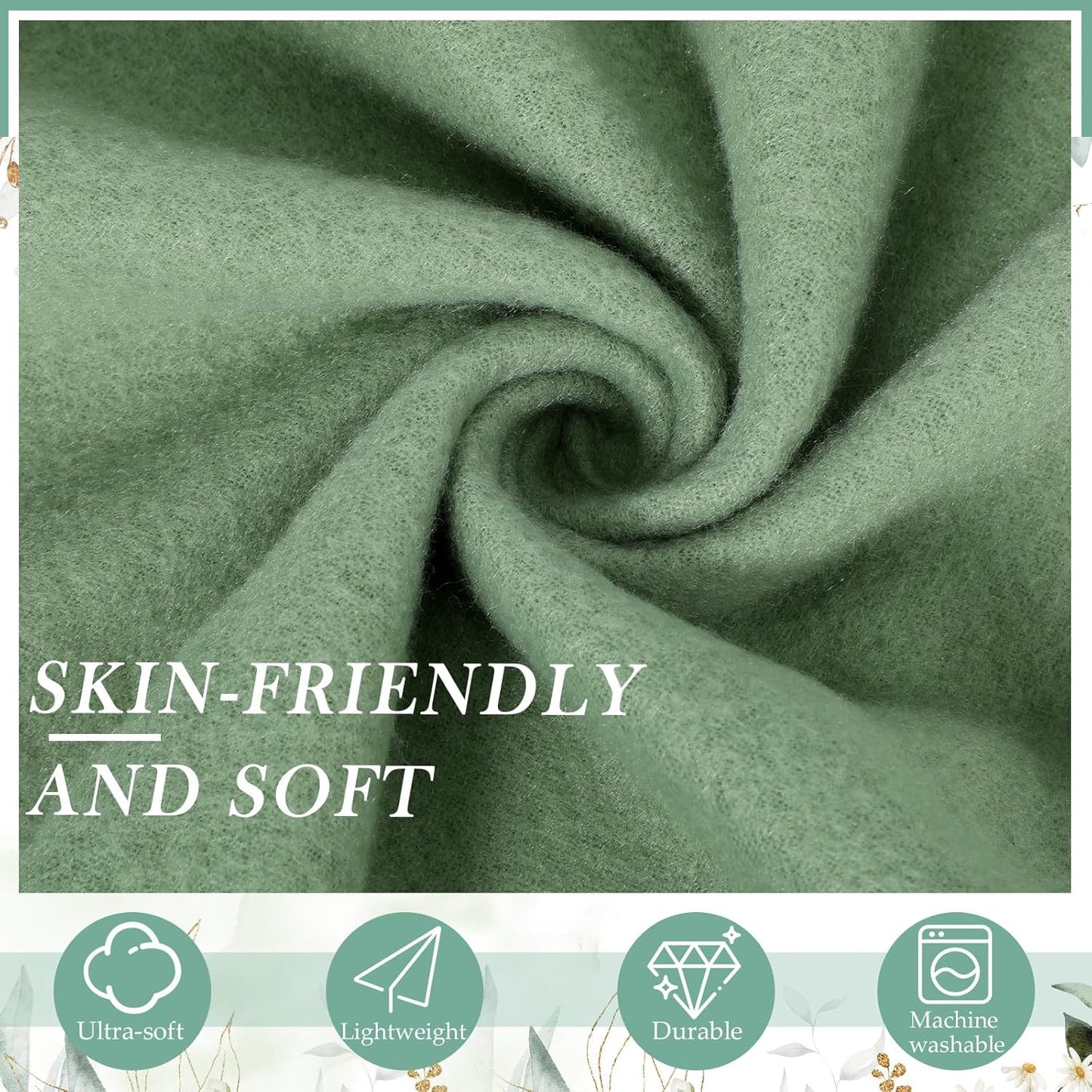 Buryeah 48 Pack Oeko-Tex Certified Wedding Flannel Throw Blanket Bulk 50 x 60 Inch Soft Fleece Lap Blanket with Thank You Cards Ribbon for Guests Sleepover Spa Slumber Gifts (Sage Green)