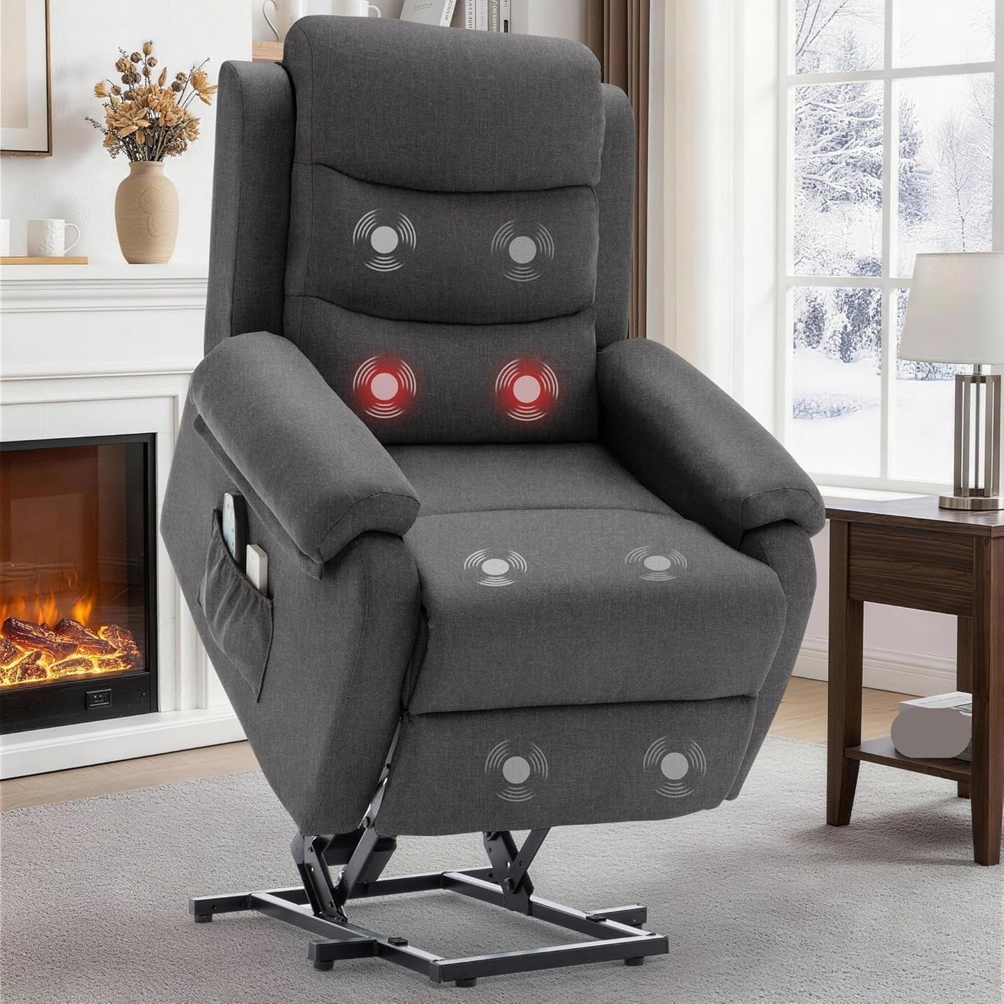 Dark Grey Electric Power Lift Recliner Chair for Elderly Adults, Small Recliner for Living Room & Reading Room, Heated Massage, Adjustable Positions, Comfortable Fabric, Compact Power Lift Chair