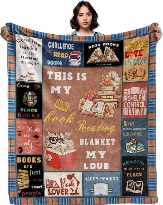 Book Lovers Gifts Sherpa Throw Blanket,Double Layer Ultra Soft Flannel Warm Blankets,Book Club Librarian Gifts for Lovers,60" X 50"