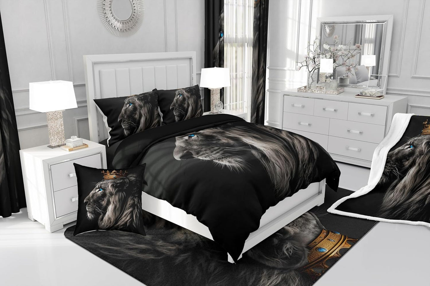 Feelyou Lion Sherpa Blanket Baby 30"x40" Boys Girls Gold King Crown Print Fleece Throw Blanket for Kids Safari Print Plush Blanket Wild Animal Black Fuzzy Blanket Room Decor