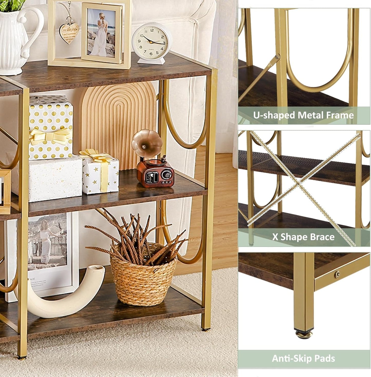 46.5" Rustic Console Table Behind Couch, 3 Tier Sofa Table with Storage Shelves, Modern Entry Table for Foyer Hallway Living Room Bedroom, 3 Shelf Bookshelf, Shoe Rack