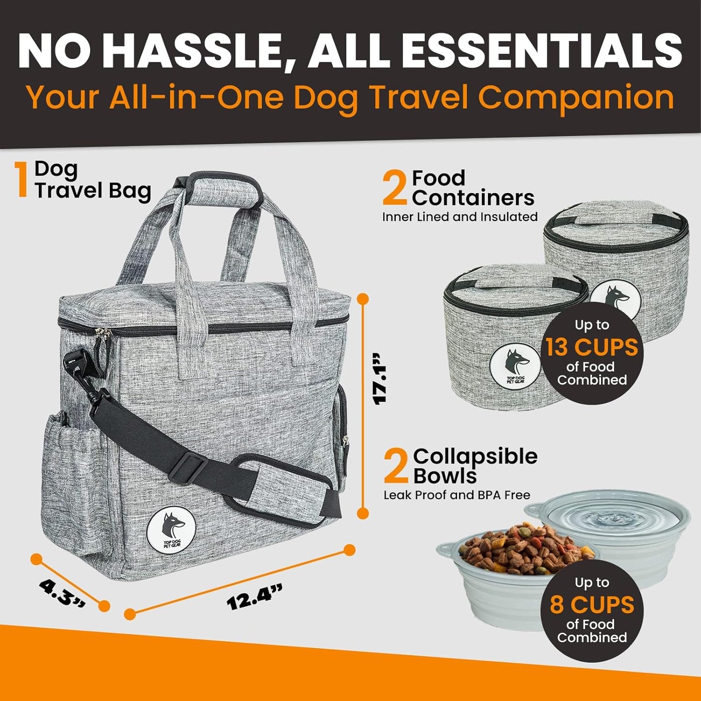 Dog Travel Bag for Supplies - Airline-Approved Backpack for Dogs - Pet Supply Organizer with Foldable Bowls & Food Containers - Pet Travel Bag - Dog Bags for Travelling with Accessories
