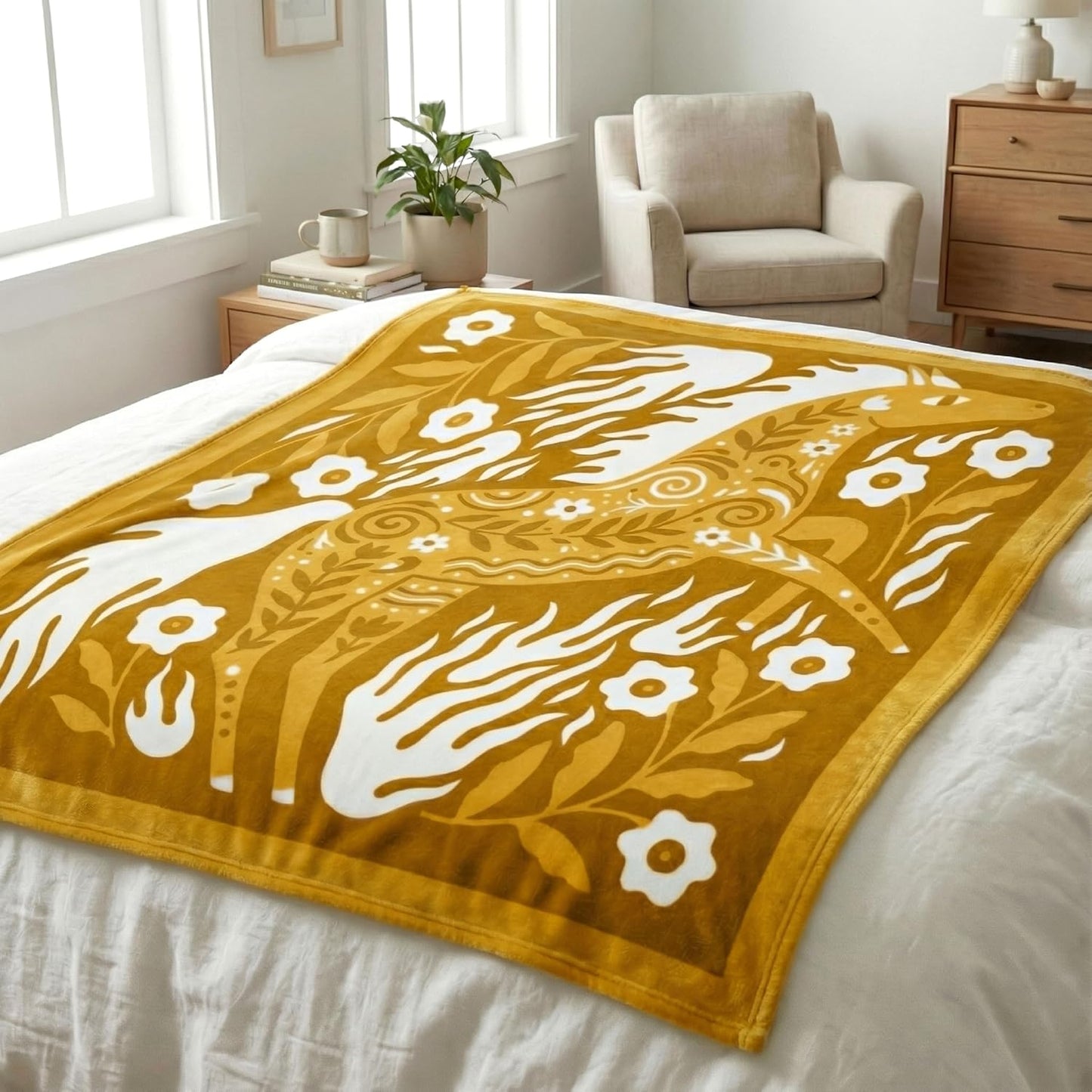Horse Throw Blanket Cute Horse Print Blanket Soft Fuzzy Lightweight Flannel Horse Blanket for Couch Bed Sofa Cozy All Season Home Decor Gifts 50"x 60"- Golden Harvest