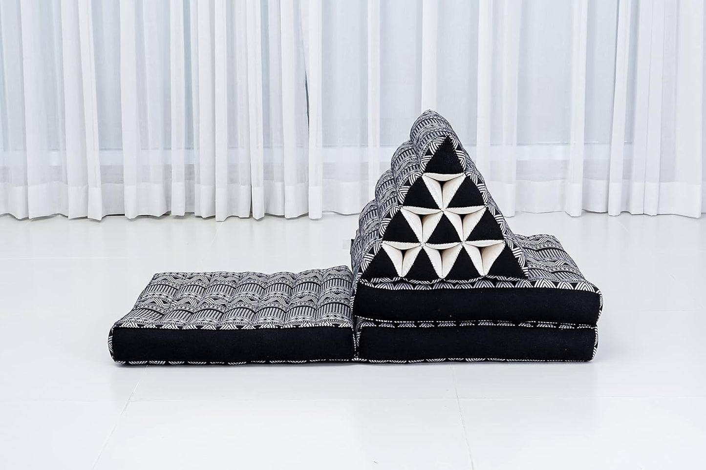 Leewadee Floor Mattress with Triangle Cushion, Floor Chair with Back Support, Recliner Reading and Sleeper Chair, Meditation Cushion, Comfy Living Room Furniture, Floor Cushion, Black