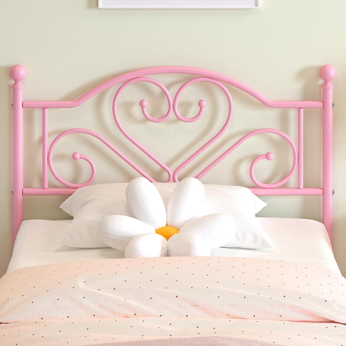 Weehom Twin Bed Frames with Headboard, Heavy Duty Metal Platform Under Bed Storage Space Easy Assembly for Kids Girls Adults, Pink