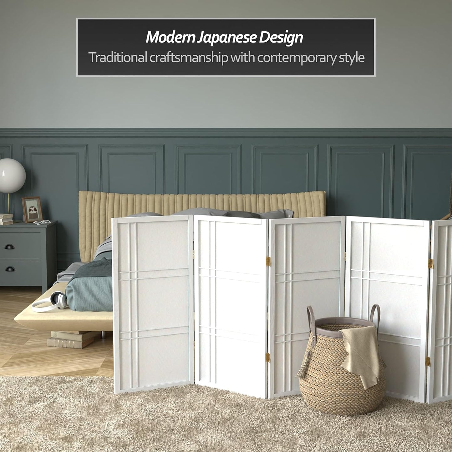 3 ft. Short Double Cross Shoji Screen - White - 5 Panels