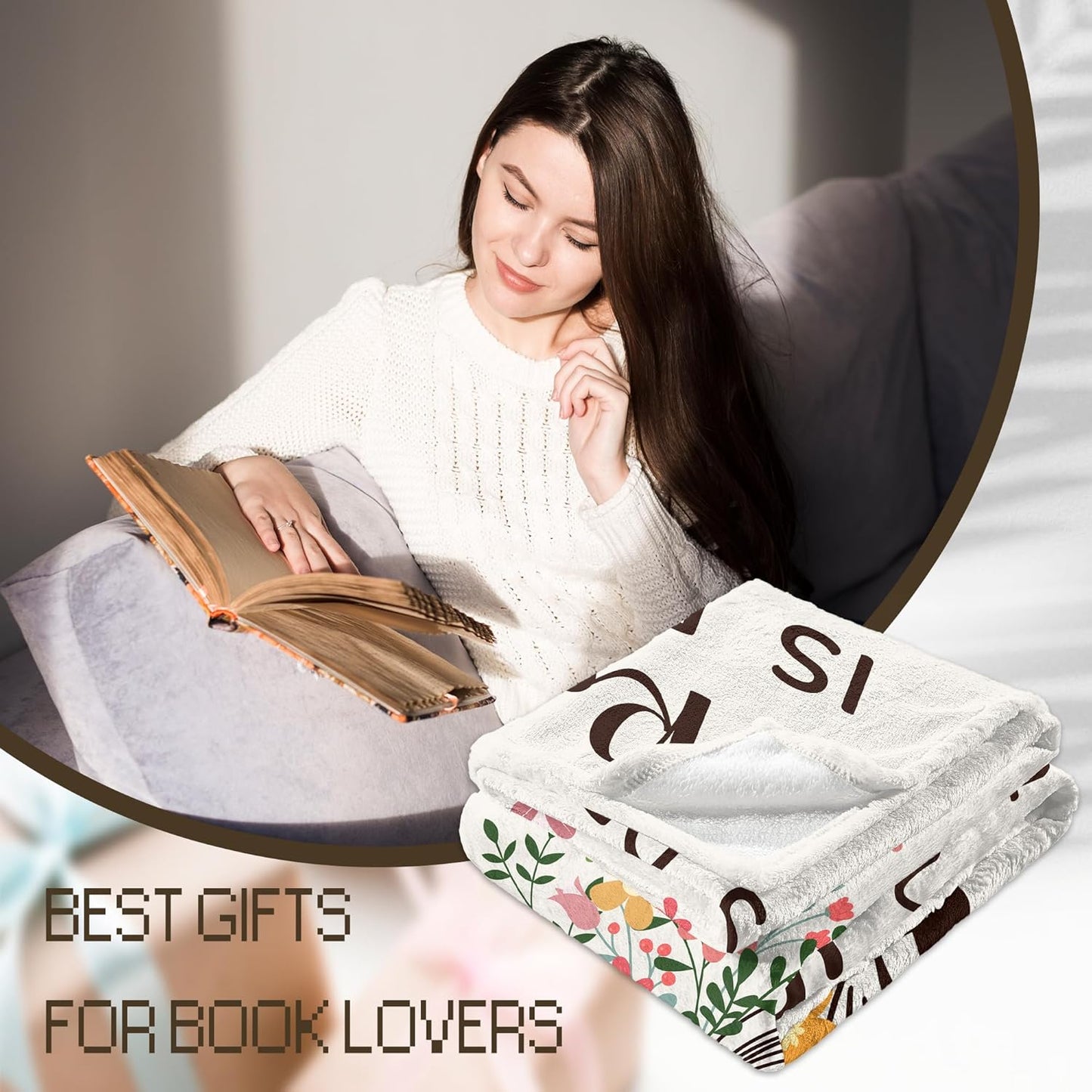 Book Lovers Gifts Blanket 60"x50", Cool Christmas Birthday Gifts for Book Lovers Readers Women, Bookish Books Club Librarian Nerd Bookworm Gift, Soft Reading Throw Blanket Decor Accessories