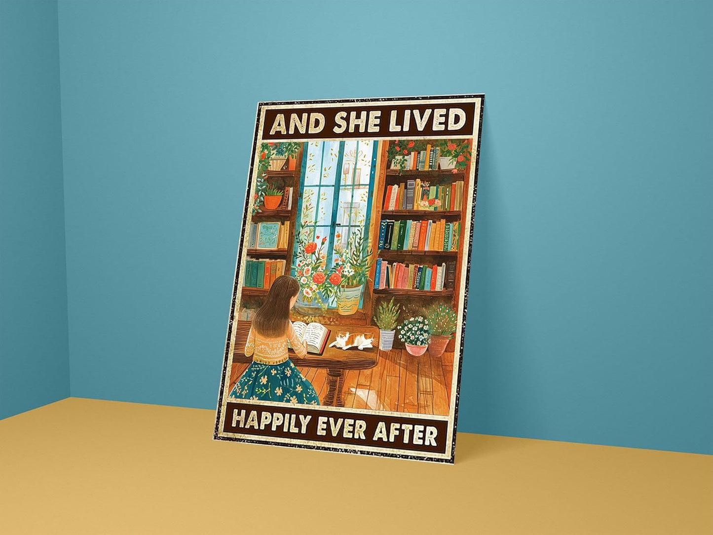 Vintage Garden Signs Reading Poster for Home Living Room Wall Art Decor Aesthetic - And She Lived Happily Ever After, Cottagecore Tin Sign 8X12 Inches