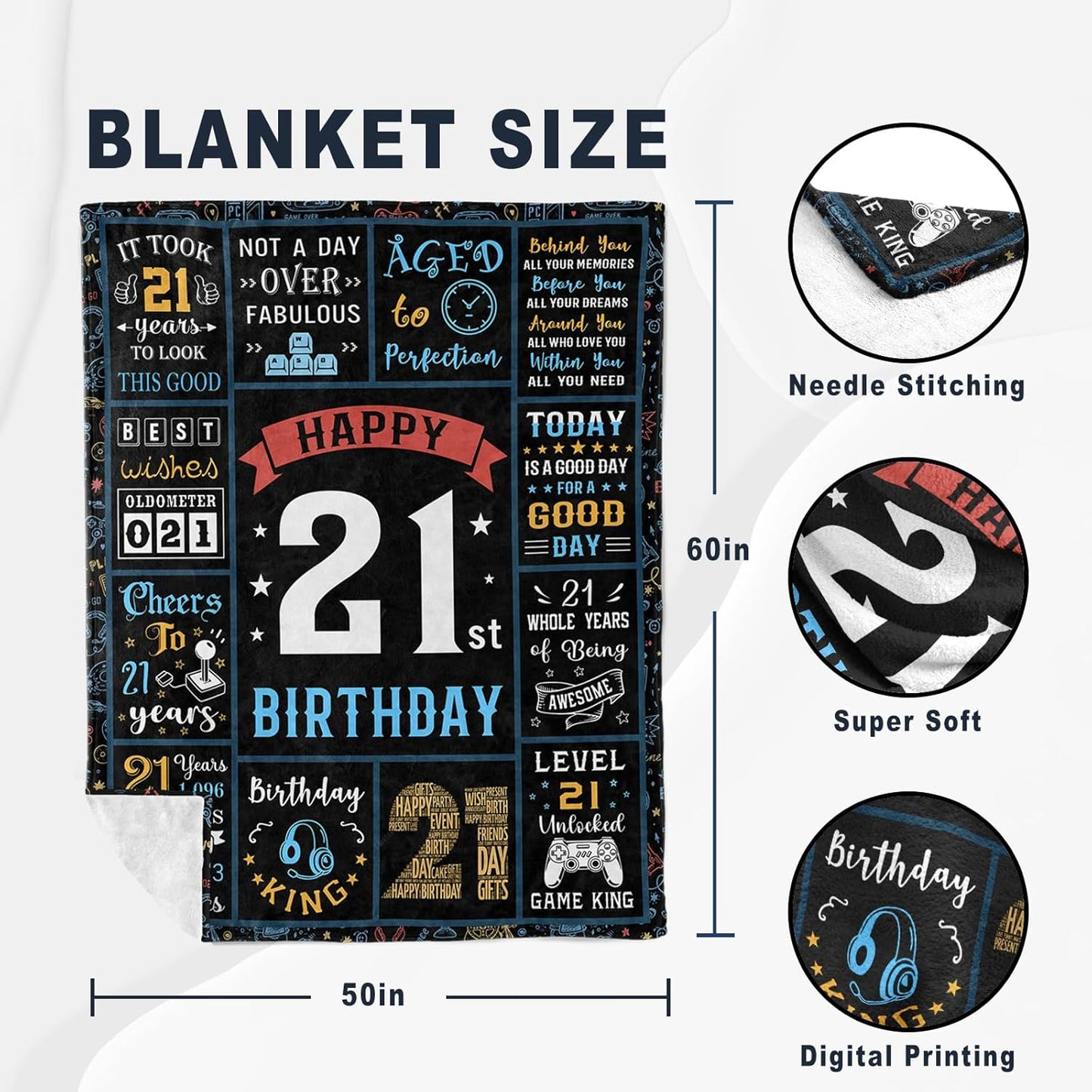21st Birthday Gifts for Him, Best/Cool 21st Birthday Gifts for Guys/Son, 21 Birthday Gift Ideas, 21 Bday Gifts for 21 Year Old Male, 21 Year Old Bday Presents for Him Throw Blanket 60x50in