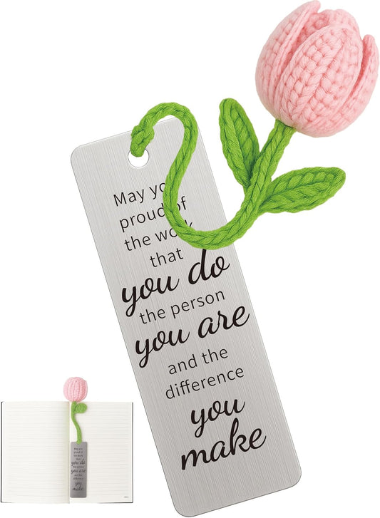 May You Be Proud Bookmark Gift for Women, Mentor, Coworker, Sentimental Retirement, Farewell & Appreciation Present for Teacher, Boss, Nurse, with Crochet Tulip