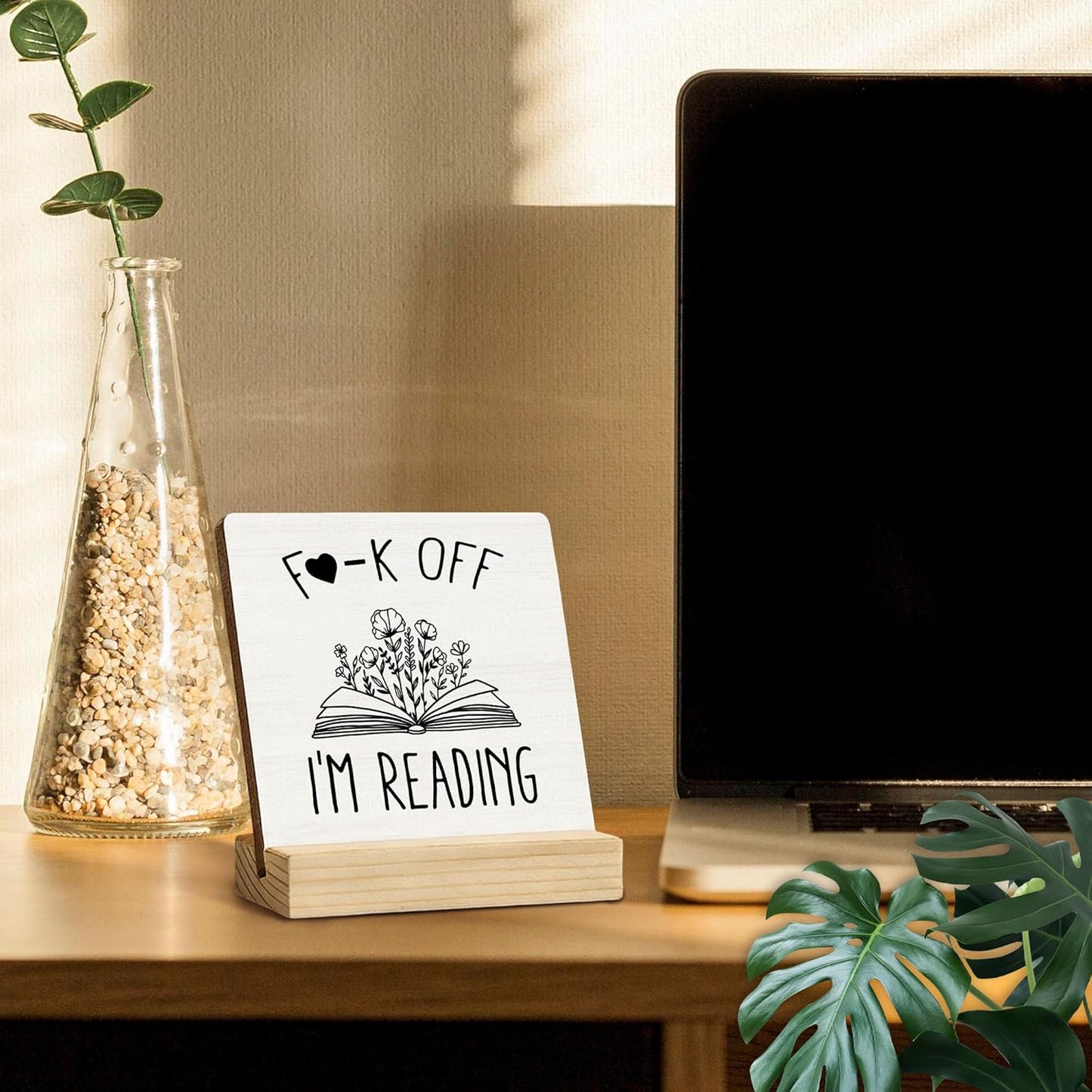 Book Lovers Gifts Desk Decor, Funny I'm Reading Decorative Signs & Plaques, Book Reader Bookworm Gifts Desk Sign with Wooden Stand for Reading Room Corner Nook Library Shelf Table Decor
