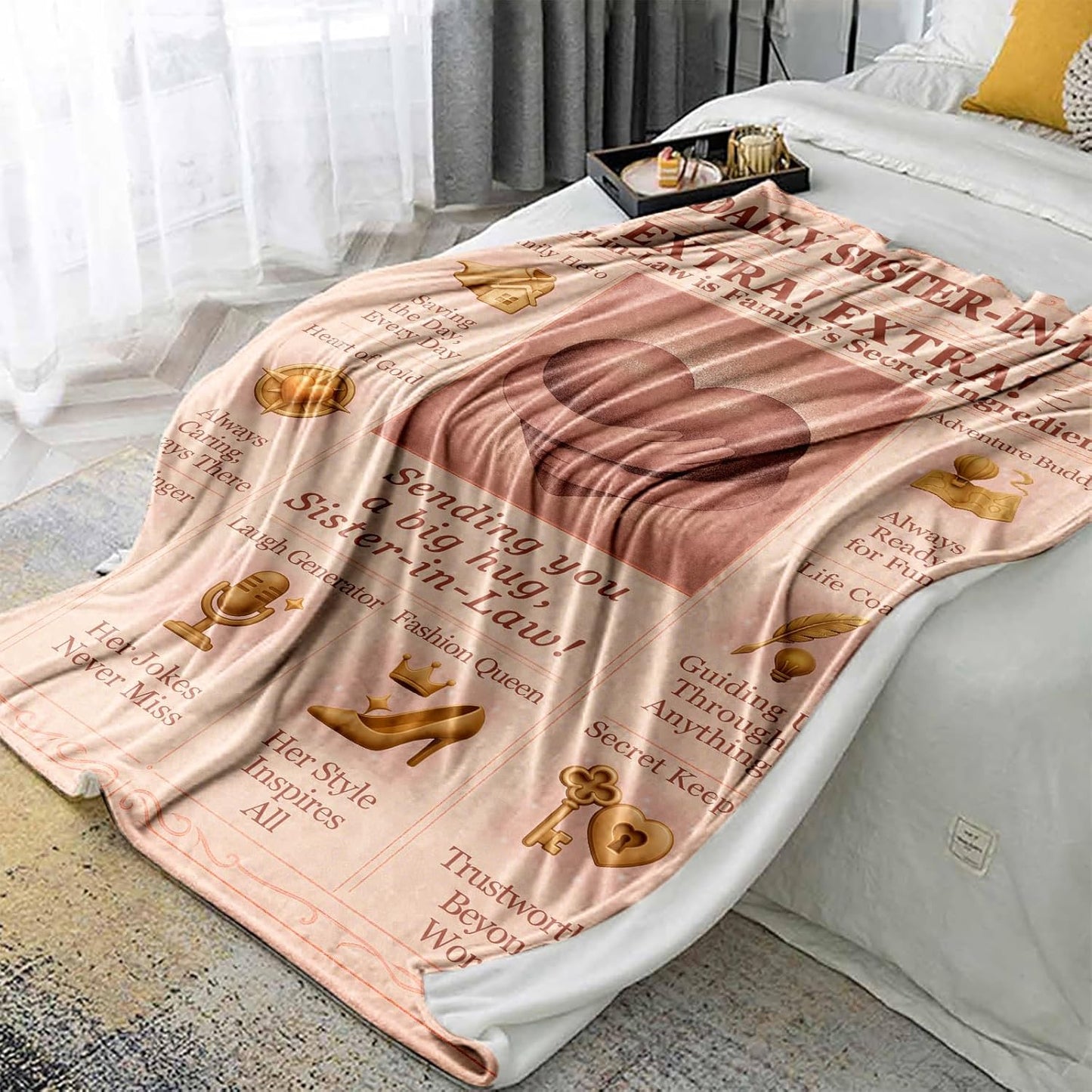 Sister-in-Law Gifts Blanket, 60"x50" Cozy Flannel Throw with Sentimental Message, Vintage Newspaper Headline Design, Unique Birthday Christmas Wedding Anniversary Present for Women