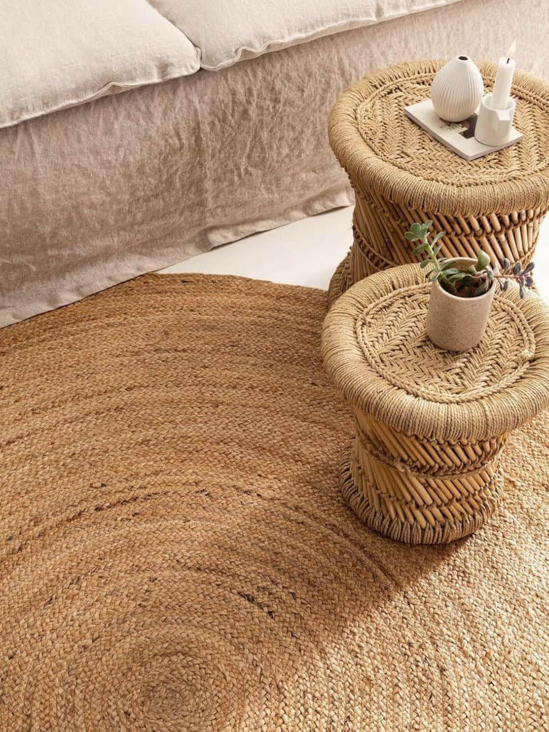 MDS Pack of 1 Handwoven Braided Jute Area Rug - 5 feet Round - Natural Reversible for Home Decor, Living Room Doormat Kitchen, Entryway Rug, Jute Burlap Braided Rag Rug, Rustic, Farmhouse (5' Round)