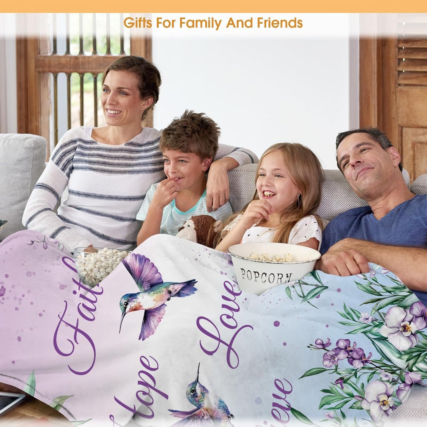 Hummingbird Floral Bird Blanket Purple Flowers Gifts for Women Kids Girls Mom Wife Female Friends Birthday Spring Room Decor Colorful Soft Plush Throw Blankets 50"x60"