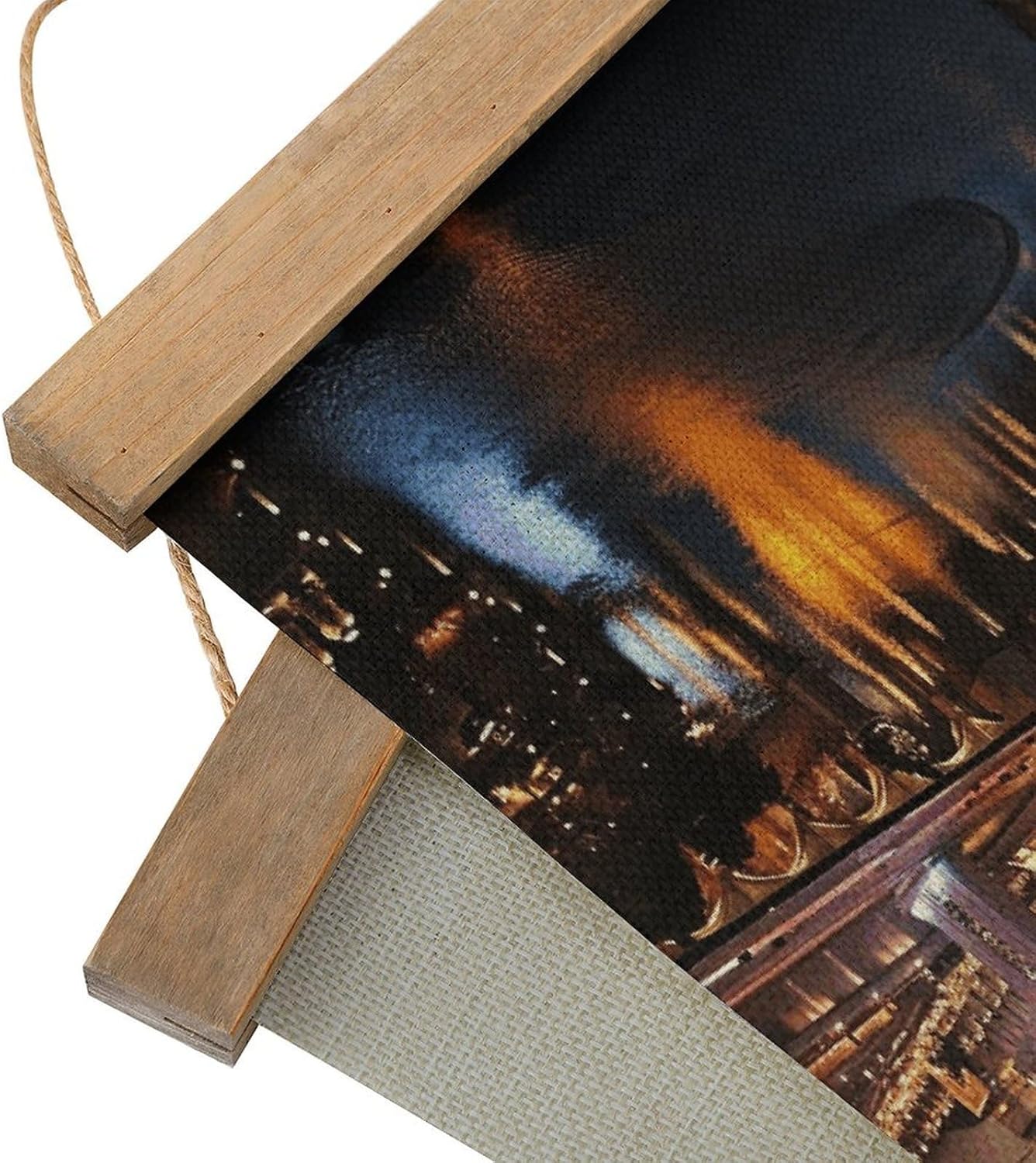 Vintage Las Vegas Night View Poster with Wooden Frame Personalized Linen Hanging Scroll Painting Rustic Wall Hanging Illustrative Modern Artwork Decor for Home Living Room Bedroom Office