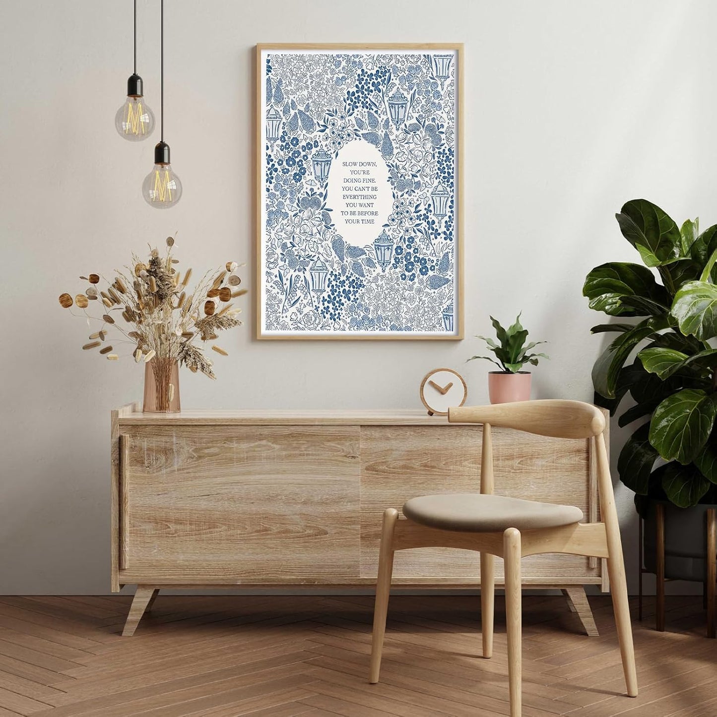 Vintage Blue Poster Retro Trendy Wall Art Inspirational Sign Aesthetic Positive Affirmation Poster Slow Down You're Doing Fine Print for Bedroom Dorm Living Room Classroom Decor 12x16 Inch UnFramed