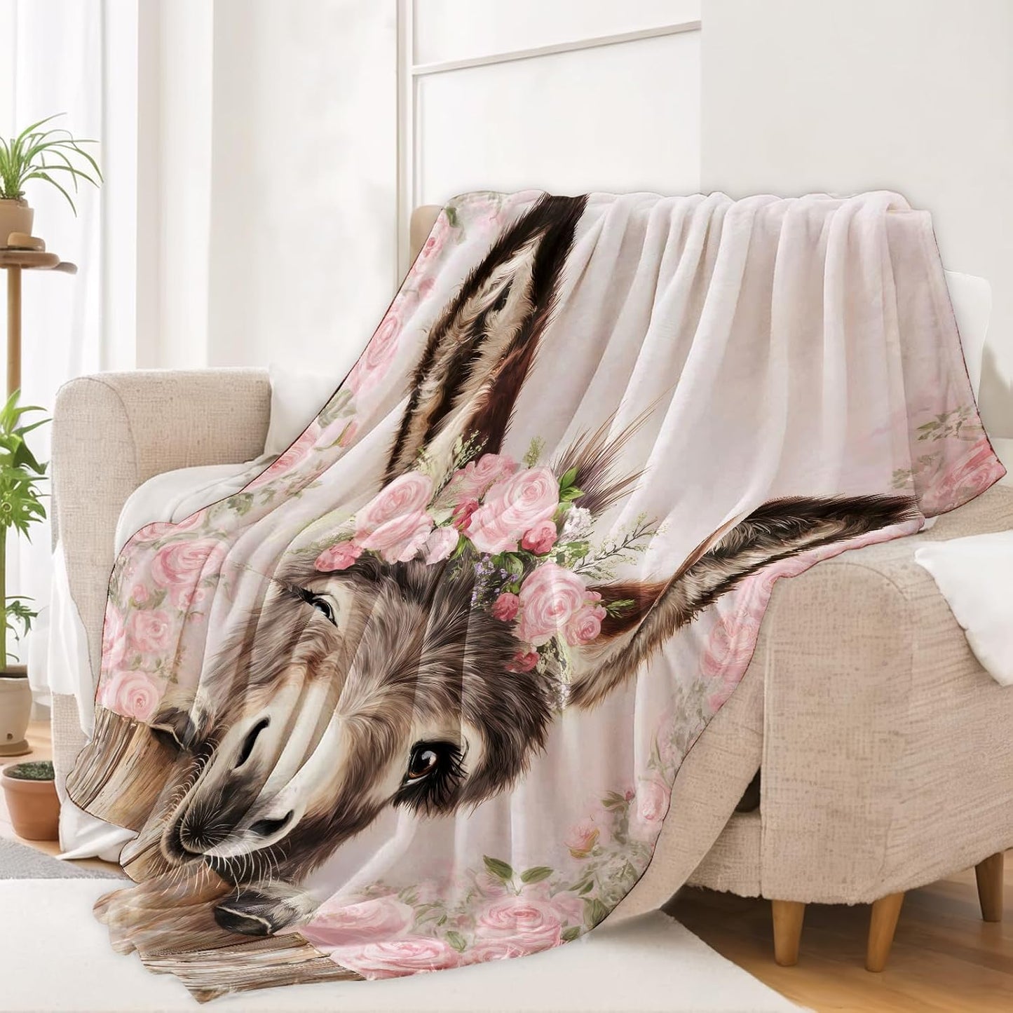 Charming Donkey Blanket Soft Lightweight Flannel Throw Blanket for Living Room Bedding Travel Home Decor Cozy 50x60 Inch Blankets Gifts for Adults Kids Women Men