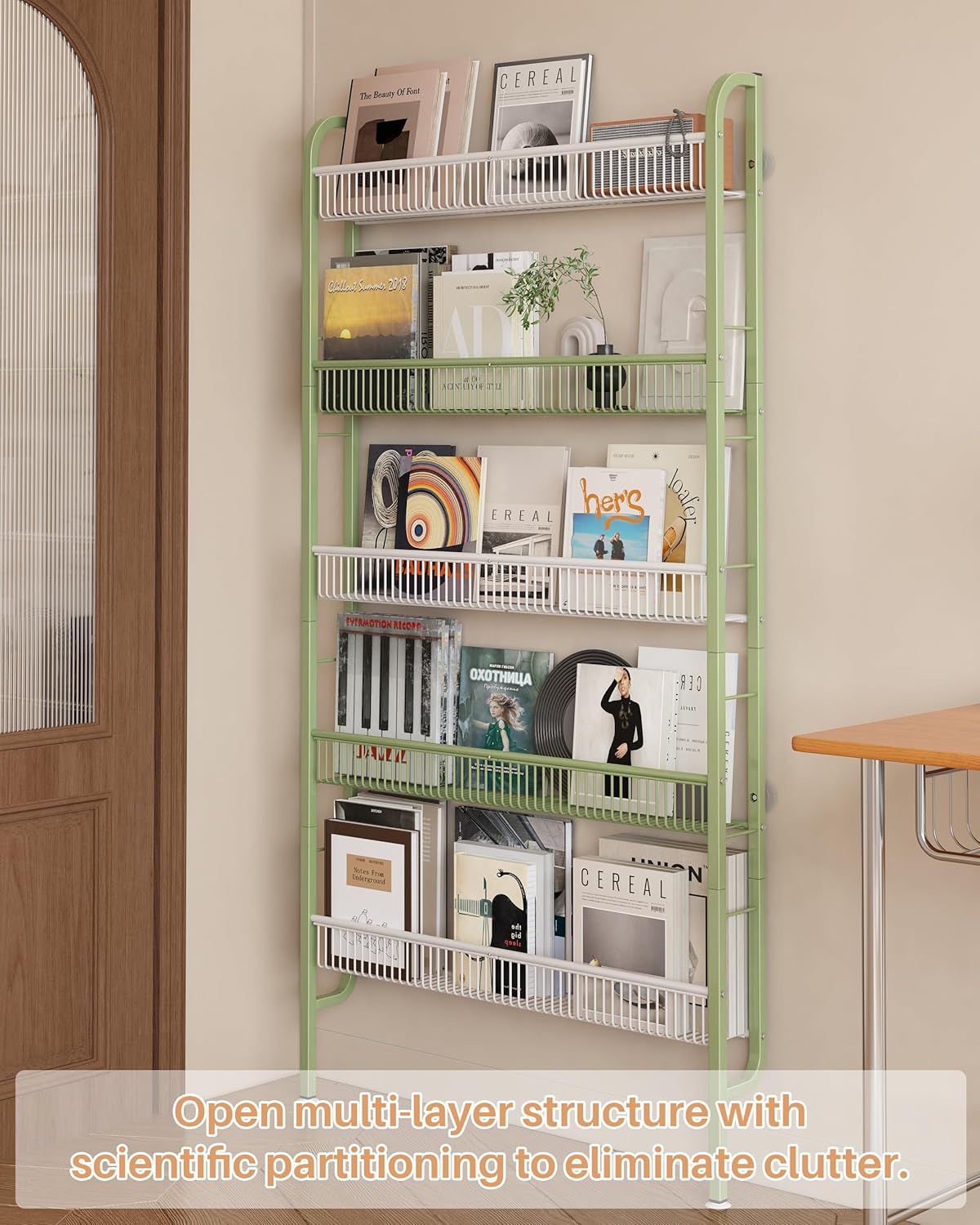 UMDONX Behind The Door Bathroom Shelf Narrow 5-Tier, Space-Saving Slim Storage Shelf Narrow Shelving Unit for Bathroom and Kitchen White+Green
