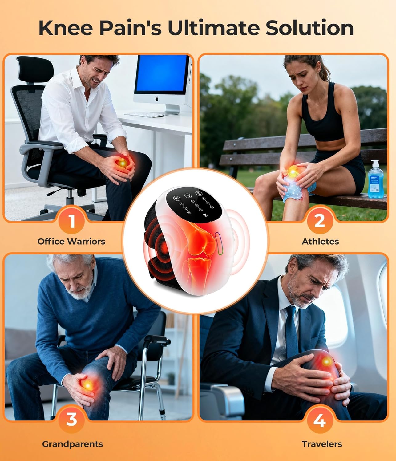 World's First 360° Knee Massager with 1-Second Heat - Cordless Red Light Therapy for Joint Comfort, 3 Intensity Levels, Perfect for Athletes, Seniors & Active Adults