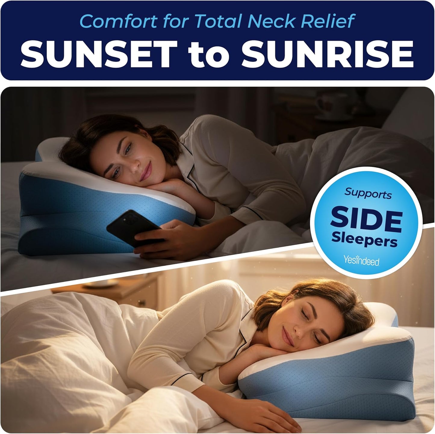 YESINDEED Pain Relief Cooling Pillow – Cervical Neck Support for Sleeping, Contoured Memory Foam Design for Neck and Shoulder Pain, Ergonomic Sleep Solution for Side Sleepers, Snoring, Posture