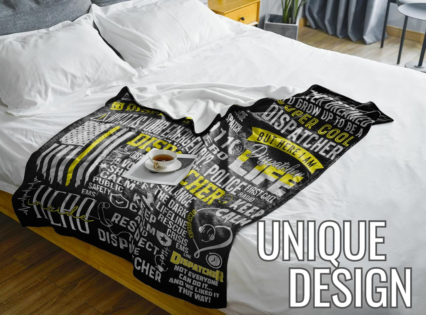911 Dispatcher Gifts for Emergency Dispatchers Women & Men, Flannel Blanket Throw, Stars, Black - 50 x 65 inches