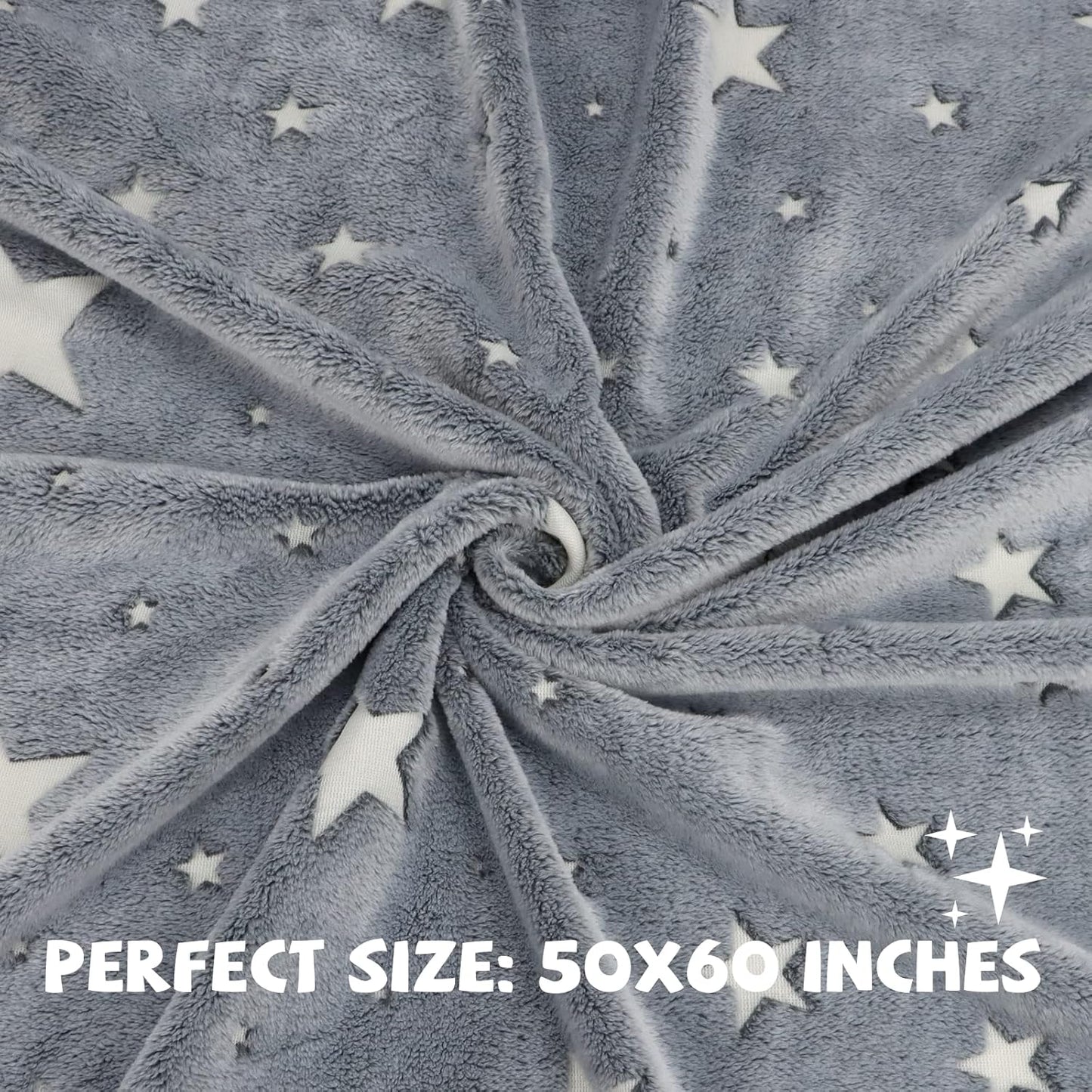 REXEO Glow in The Dark Star Space Blanket for Kids, Grey Cute Galaxy Throw for Boys Girls, Soft Flannel Toddler Blanket, Bedroom Room Decor, Birthday Gifts, 50" x 60"