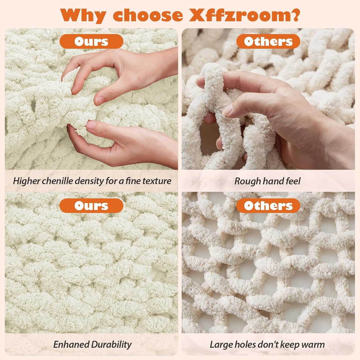 Chunky Knit Blanket Throw, 60x80inch Soft Chenille Yarn Throw, Handmade Warm Thick Cable Knit Crochet Blanket, Large Rope Knot Throw Blanket for Couch Bed Sofa,White