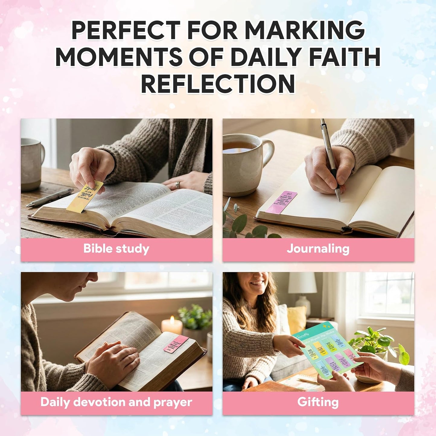 Decorably 8 Pack 0.8x2.3in Bible Verse Christian Magnetic Bookmarks for Women or Men, 8 Watercolor Motivational Designs Prayer Page Clips for Women & Men - Study, Devotional, Journaling, Reading, Gift