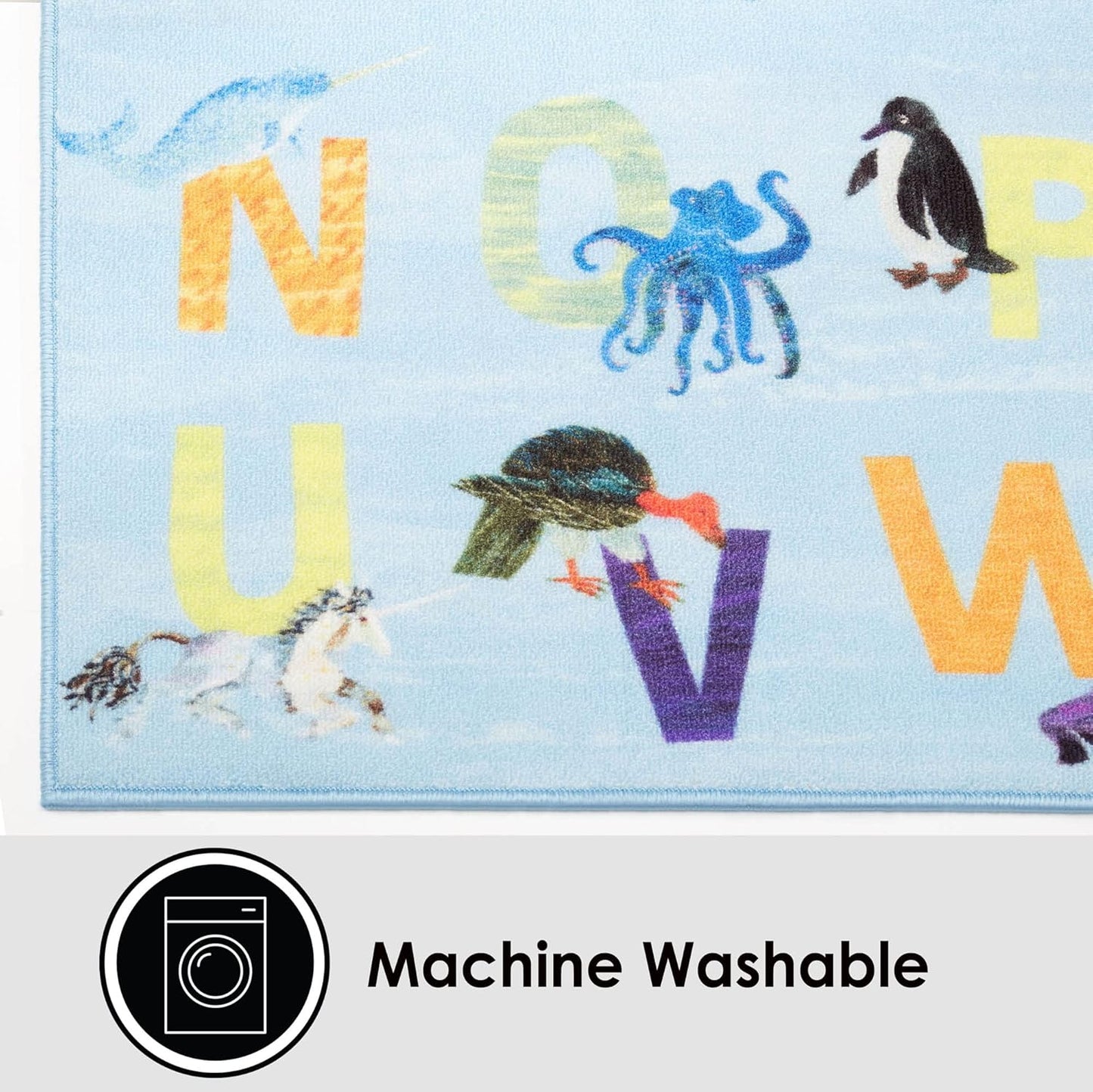 Eric Carle Elementary Blue Alphabet Kids Machine Washable Area Rug Blue/Orange, 35"x51"