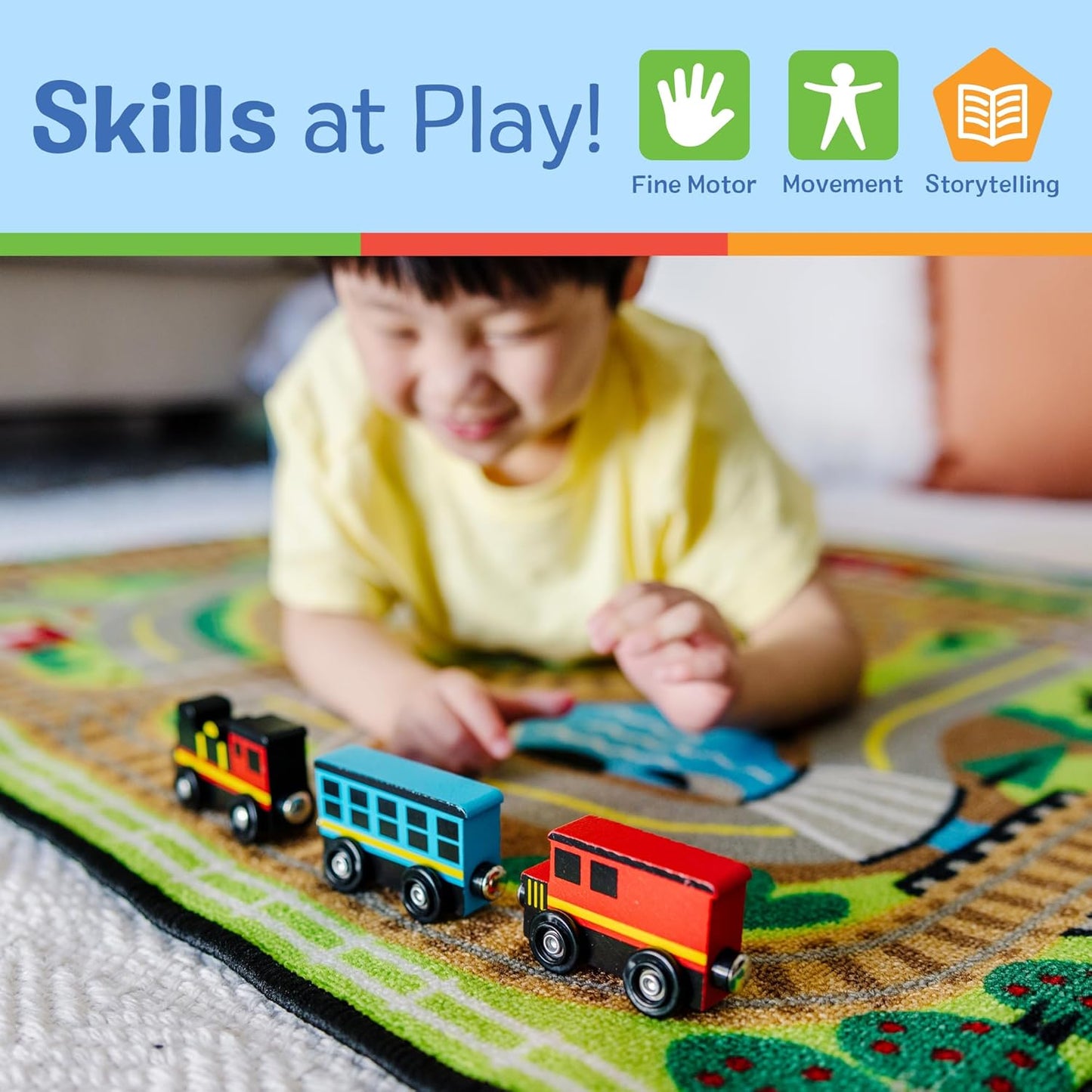 Melissa & Doug Wooden Train Cars, 8-Piece Magnetic Train Set with Toy Storage Tray, Steam Engine, Caboose, Coal & Passenger Cars, Montessori-Inspired Pretend Play Toys for Kids Ages 3+
